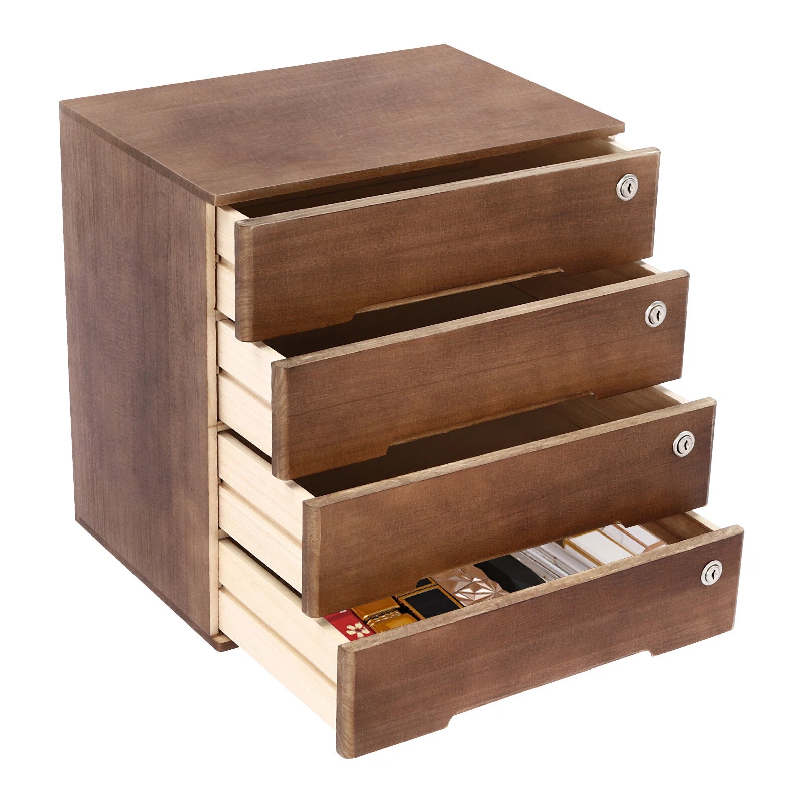 4 Layers Vintage Jewelry Organizer Wooden File Storage Box with Lockable Drawers | eBay