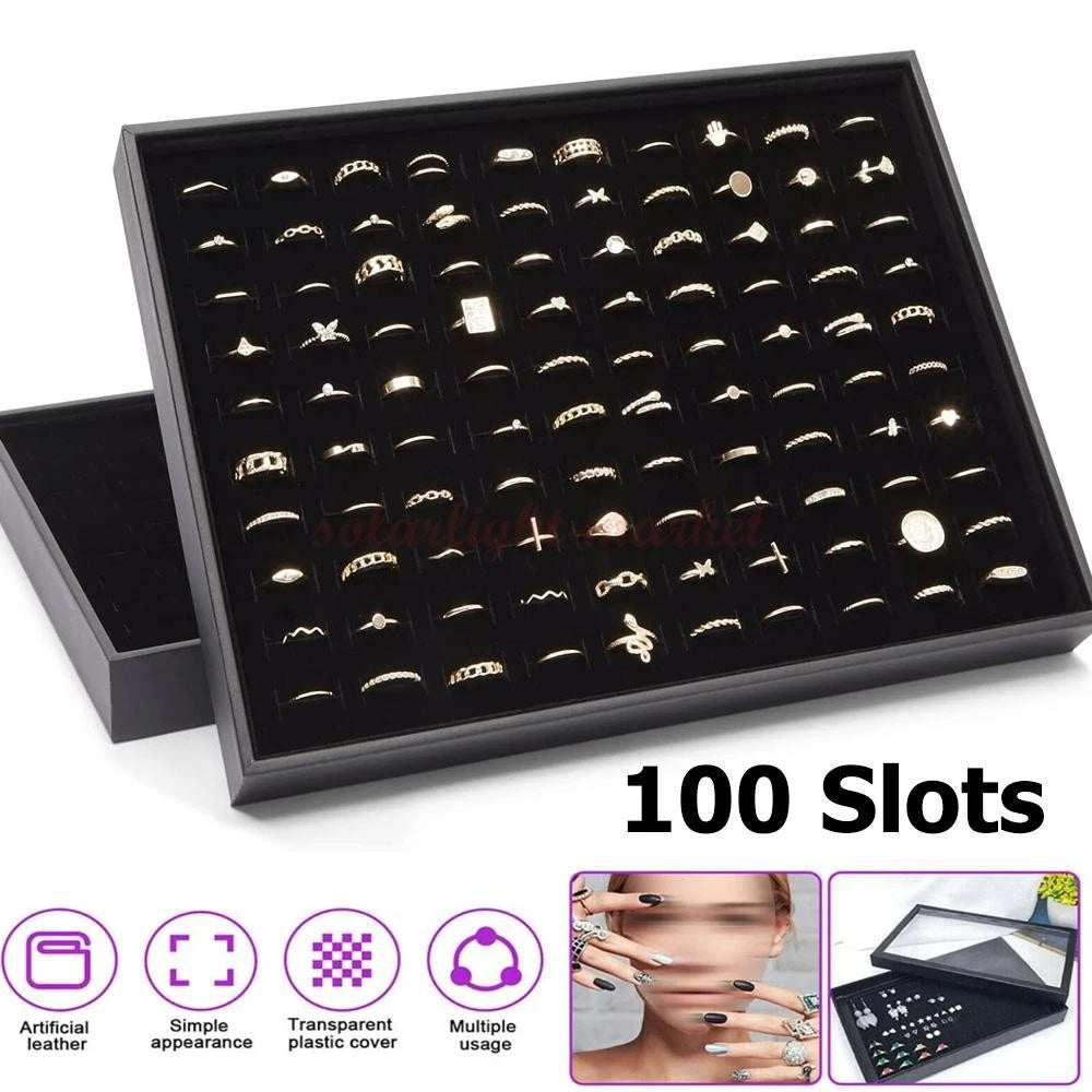 🔥 100 Slots Jewelry Ring Display Organizer Tray Holder Earrings Storage Boxes | eBay
