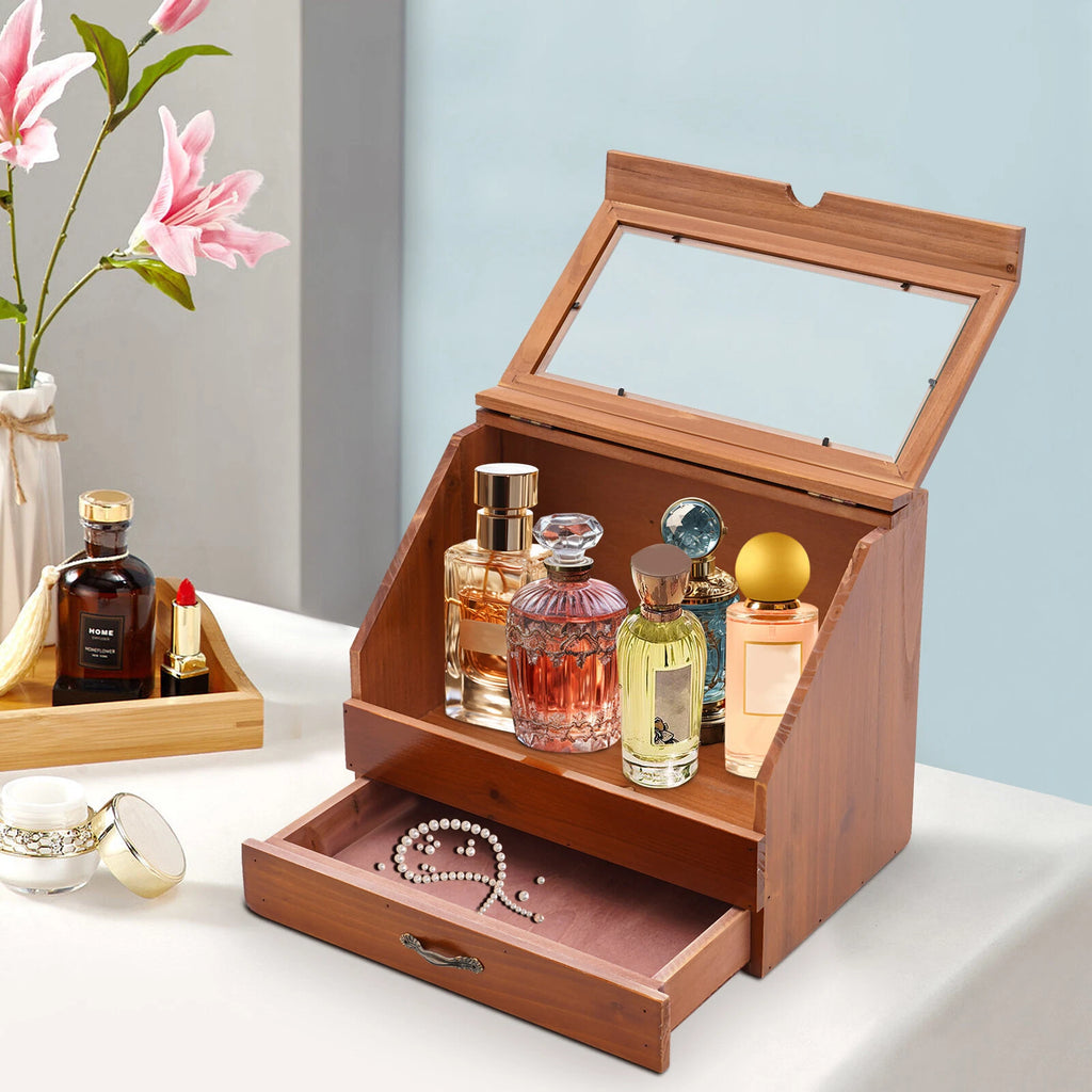 Perfume Organizer Wood Jewelry Storage Box Perfume Display Stand with Drawer | eBay