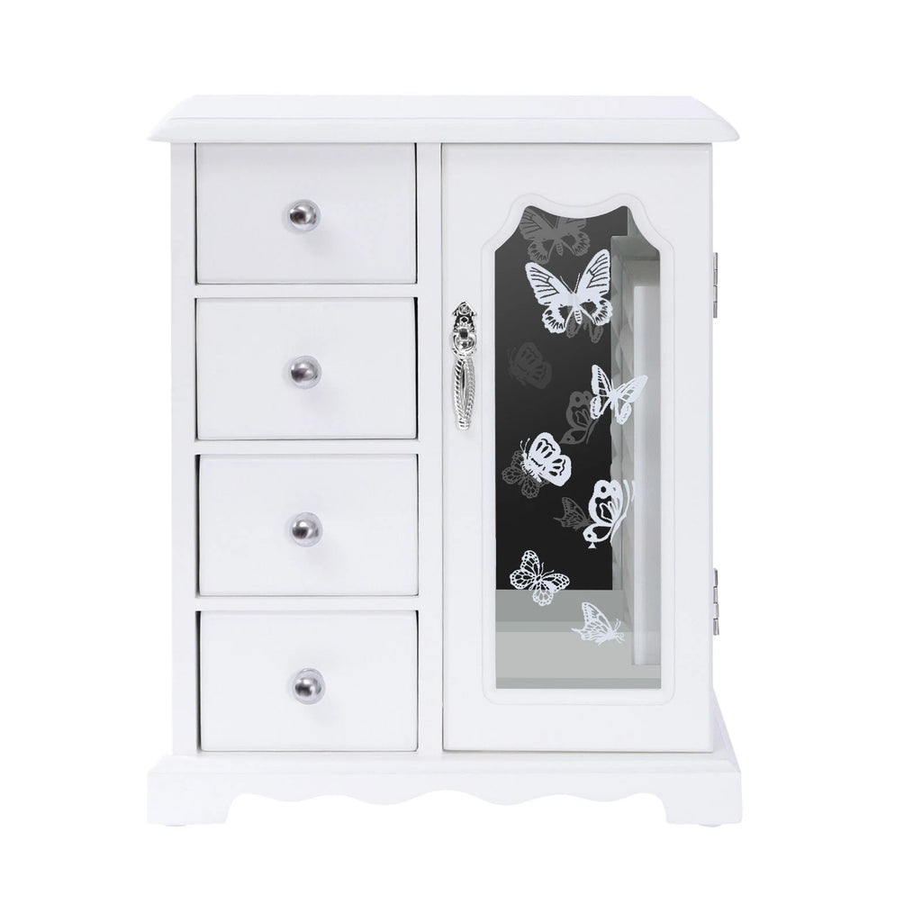 Jewelry Box Organizer Case Wooden with 4 Drawers Gift for Girls or Women White | eBay