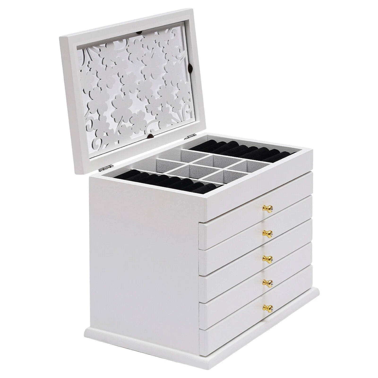 Wooden Case Jewelry Cabinet 6 Layers Ring Necklace Gift Storage Box Organizer US | eBay