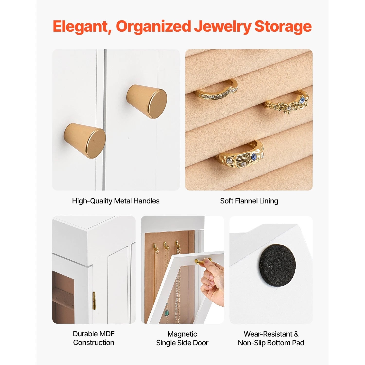Jewelry Box 360° Rotating Jewelry Organizer with Built-in 4 Necklace Hooks White | eBay