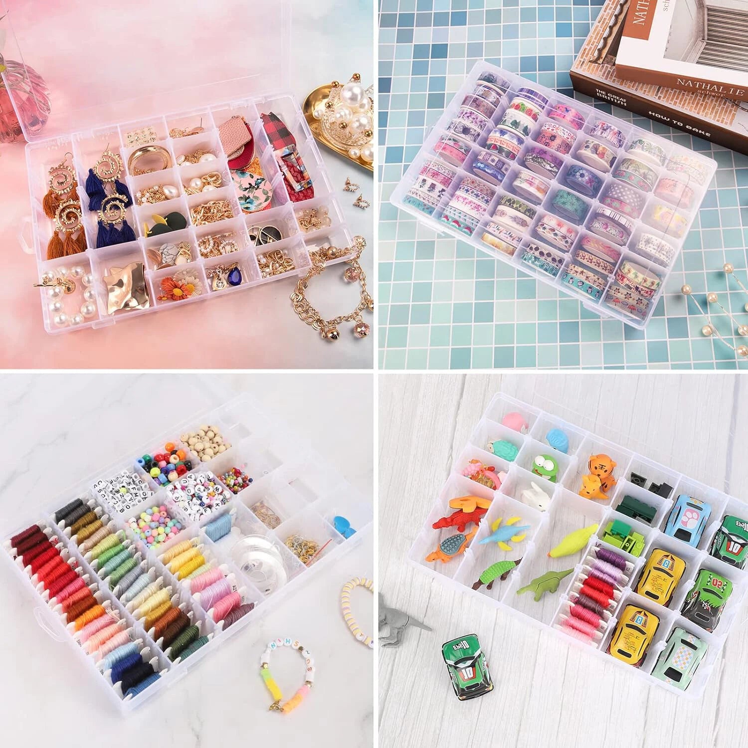 2PC 36Grids Clear Plastic Organizer Box Storage Container for DIY Jewelry Tackle | eBay