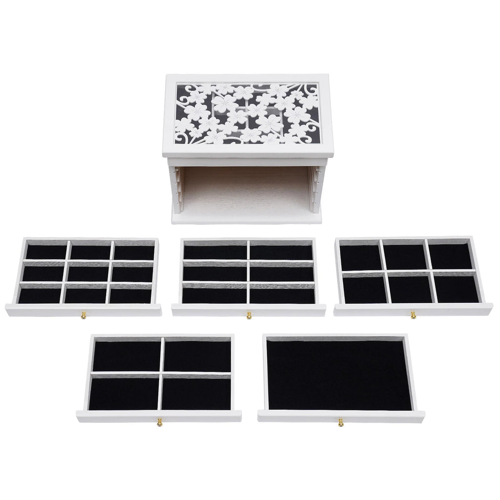 6-Layer White Jewelry Boxes Ring Necklace Storage Large-Capacity Wooden Box Case | eBay