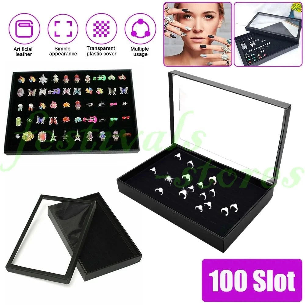 100 Slots Jewelry Ring Display Organizer Case Tray Holder Earrings Storage Box | eBay