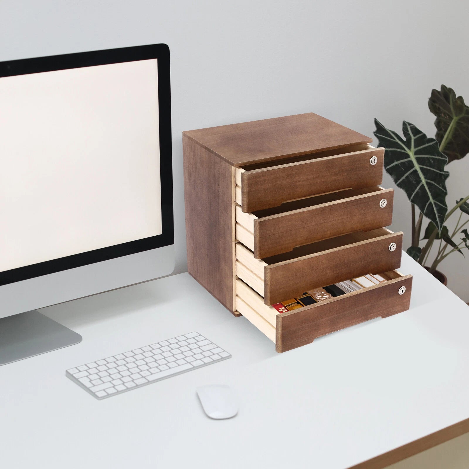 4 Layers Vintage Jewelry Organizer Wooden File Storage Box with Lockable Drawers | eBay
