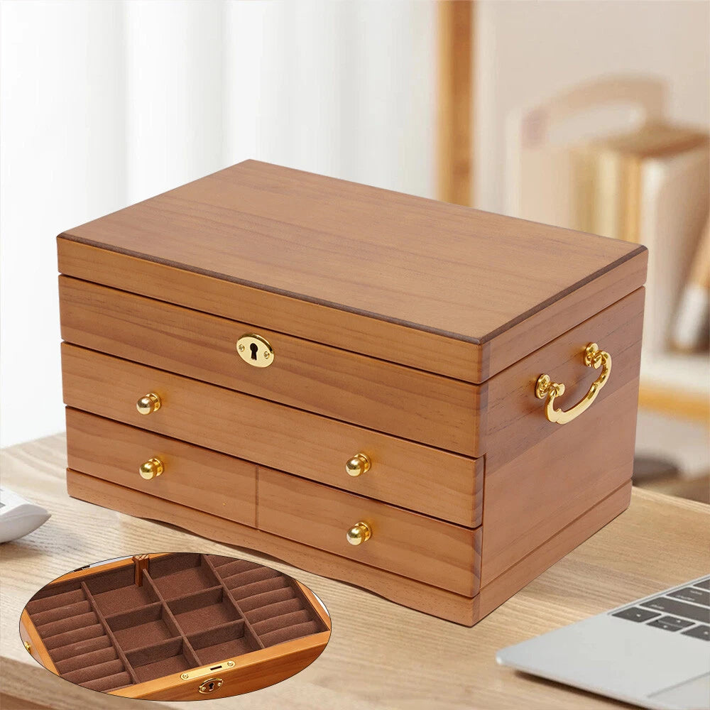 Jewelry Organizer Wooden Storage Box, 3 Layers Case Box with 3 Drawers brown USA | eBay