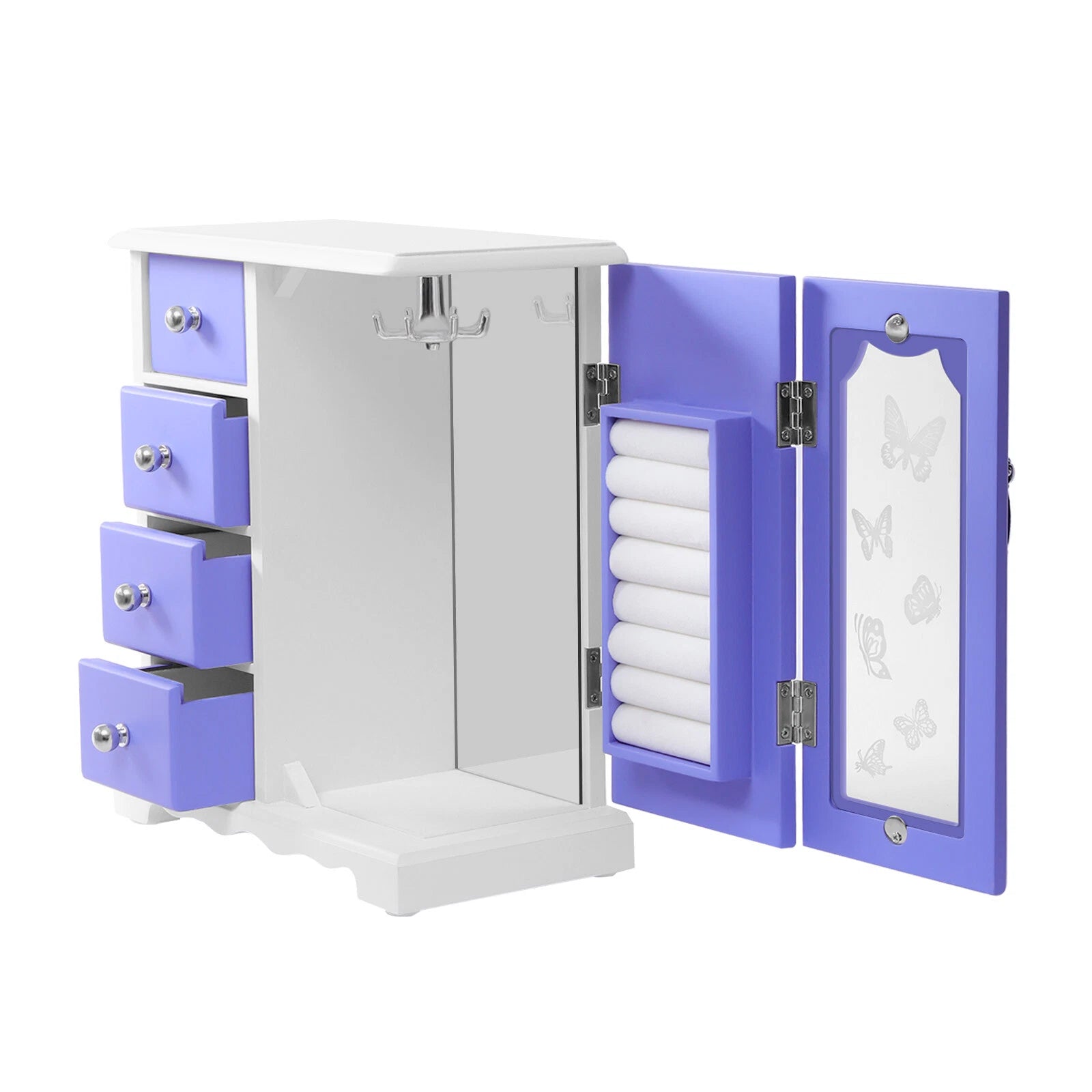 Jewelry Box Bracelets Rings Storage Organizer 4 Drawers Purple w/Built-in Mirror | eBay