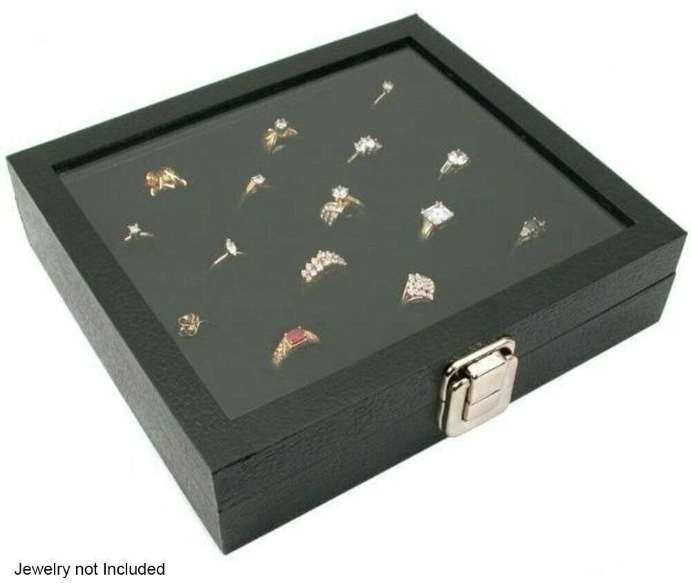 Ring Box Ring Jewelry Organizer Box 36 Rings Display Storage Case Glass Top | eBay