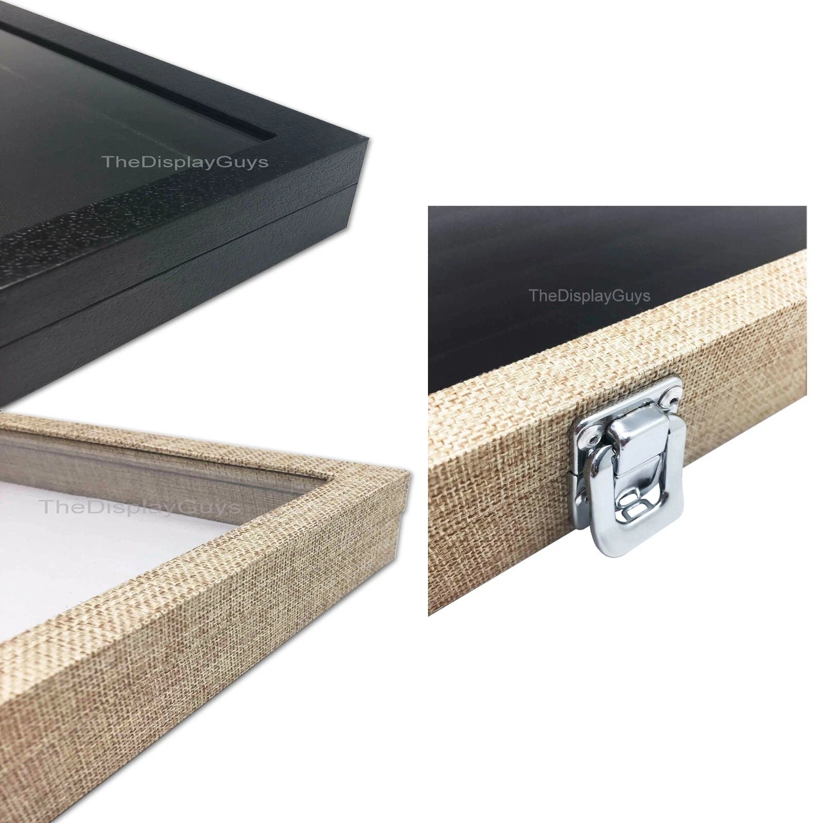 Wooden Jewelry Display Case Organizer Glass Lid Pad/Divider Insert Black/Burlap | eBay
