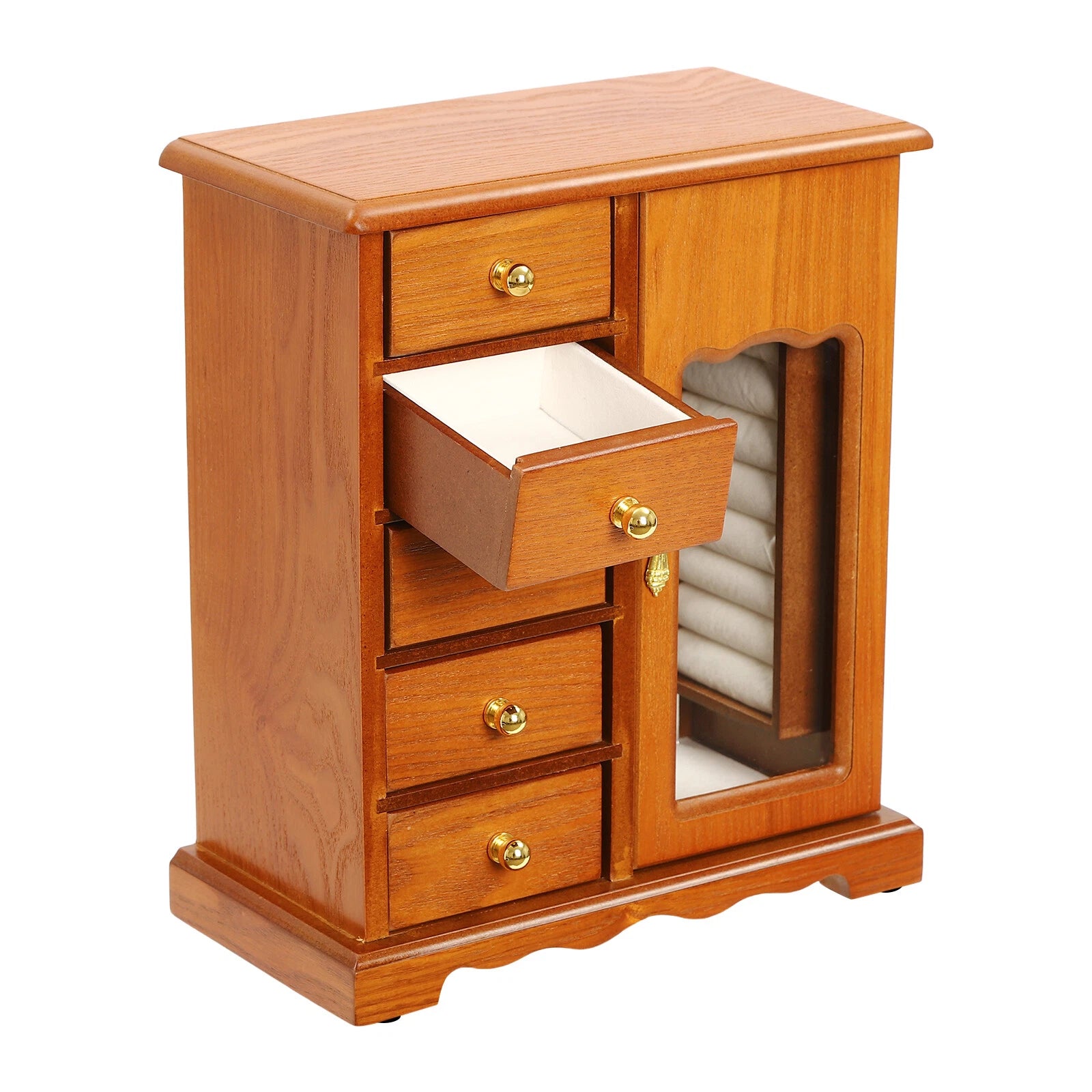 Wooden Jewelry Box Jewelry Storage Cabinet Organizer Mirror With 5 Drawers | eBay