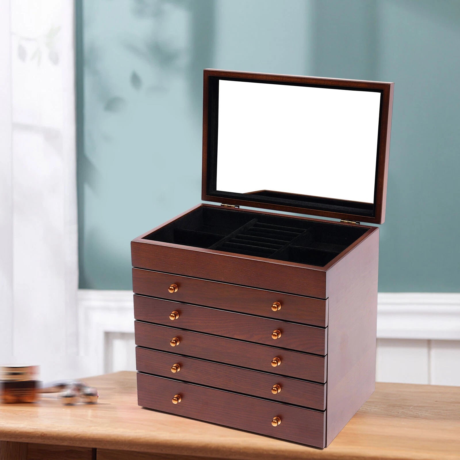 6 Layers Large Wooden Jewelry Storage Box Vintage Wooden Jewelry Organizer | eBay