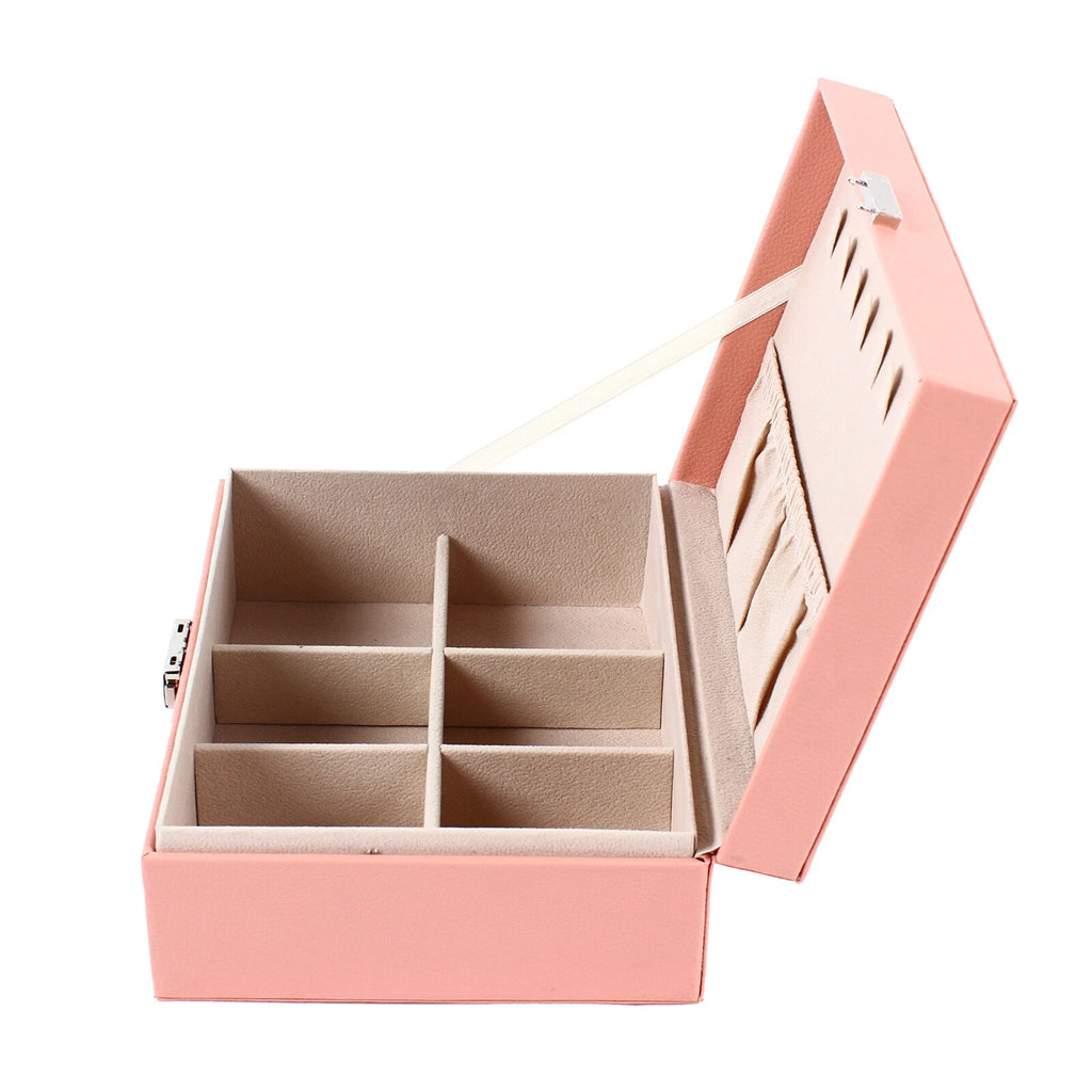 JEWELRY BOX 2-LAYER ORGANIZER CASE LARGE STORAGE NECKLACE RING LEATHER BRAND NEW | eBay