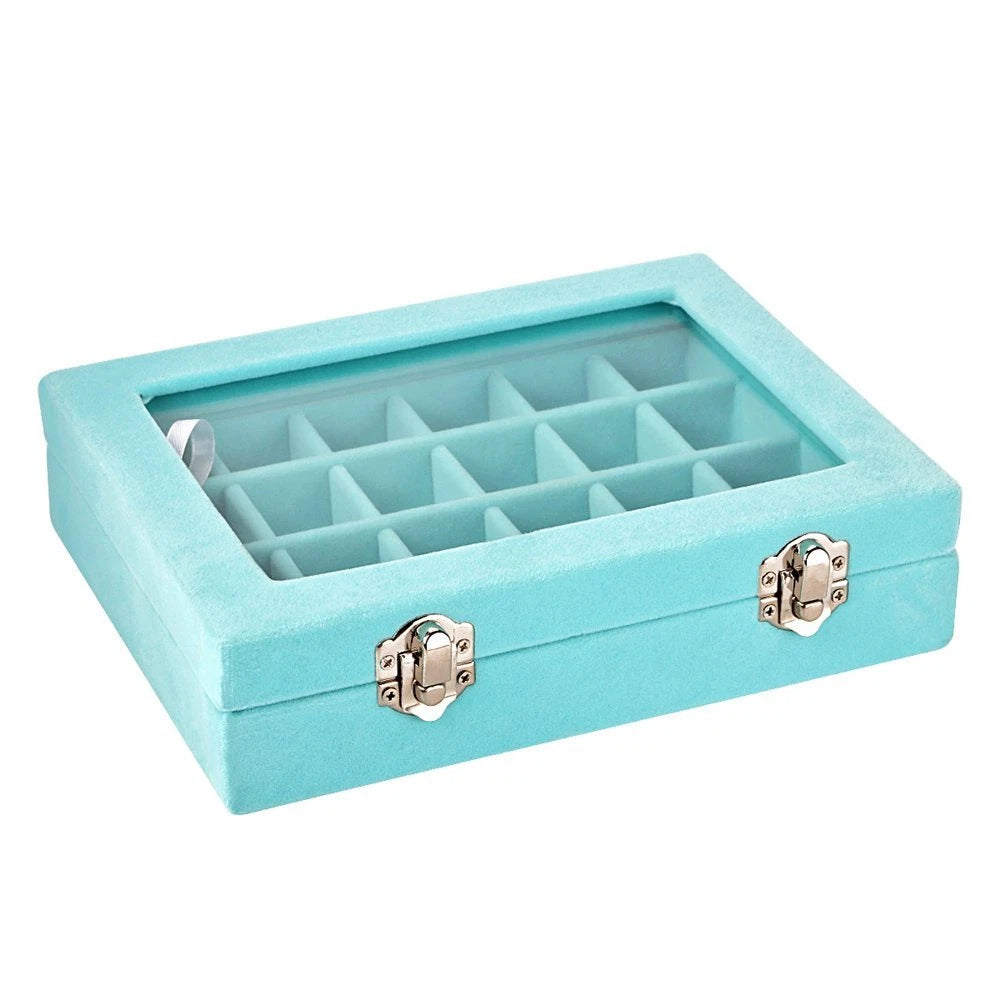 24 Slots Velvet Glass Jewelry Box Organizer Rings Earrings Tray Display Case | eBay