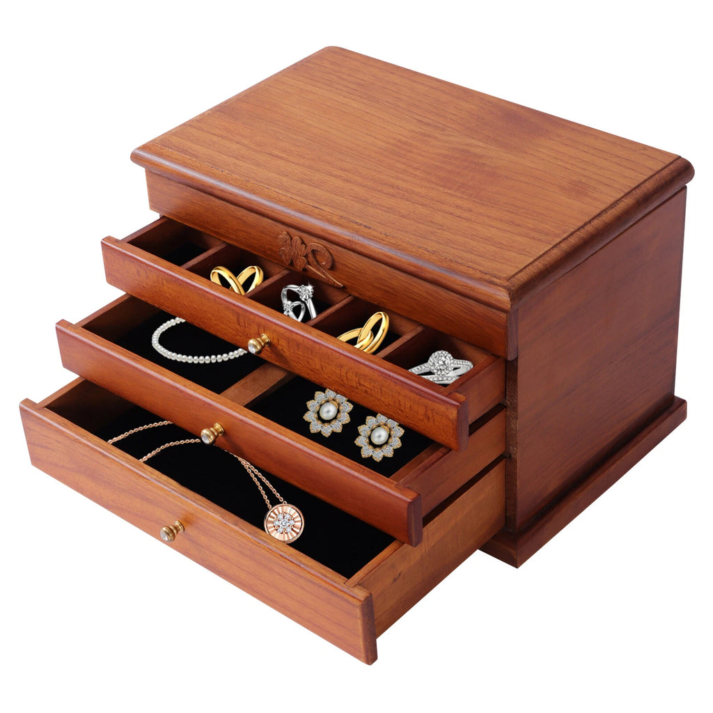 Wooden Jewelry Box Jewelry Storage Ring Earrings Organizer Case with Drawer NEW | eBay