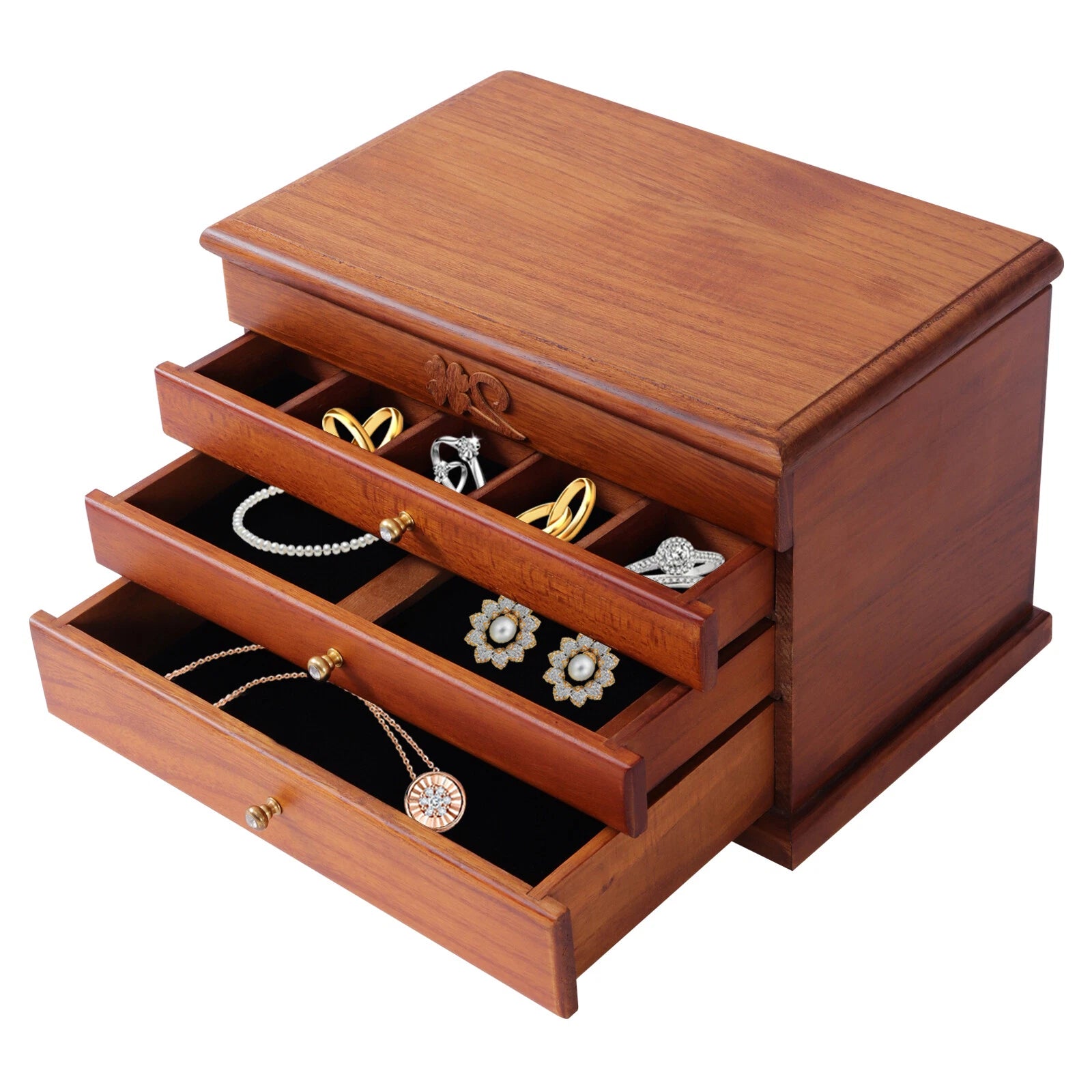 Wooden Jewelry Box Jewelry Storage Ring Earrings Organizer Case with Drawer NEW | eBay