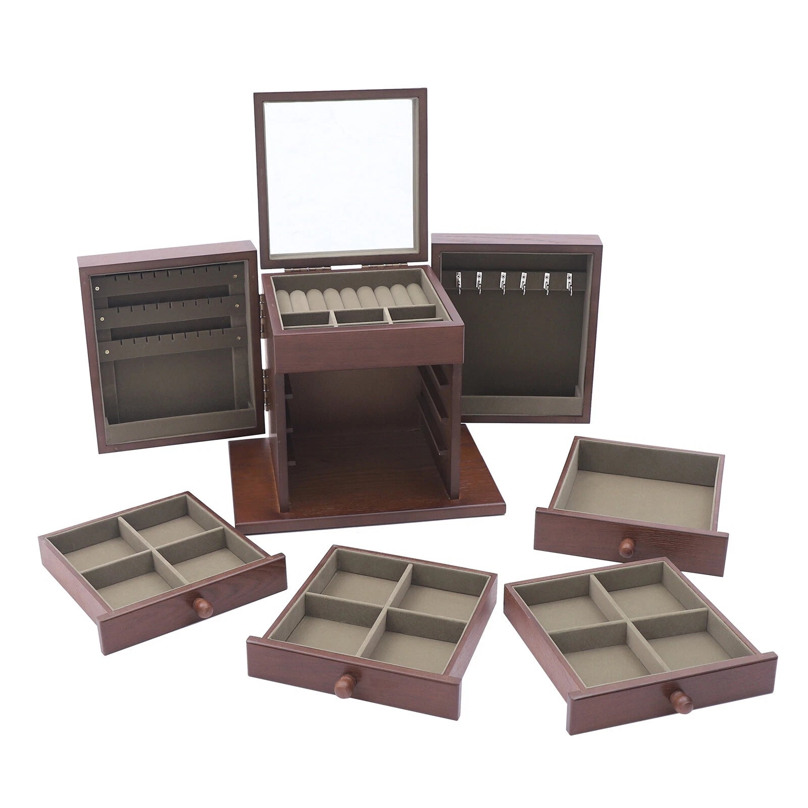 5 Layers Case Vintage Large Jewelry Organizer Wooden Storage Box w/ 4 Drawers | eBay