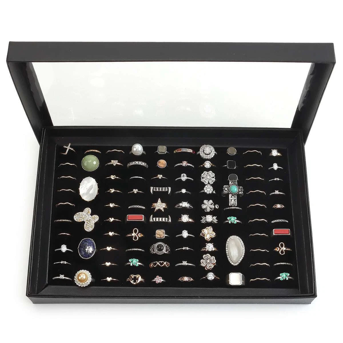 100 Slots Jewelry Ring Display Organizer Case Tray Holder Earring Storage Box US | eBay