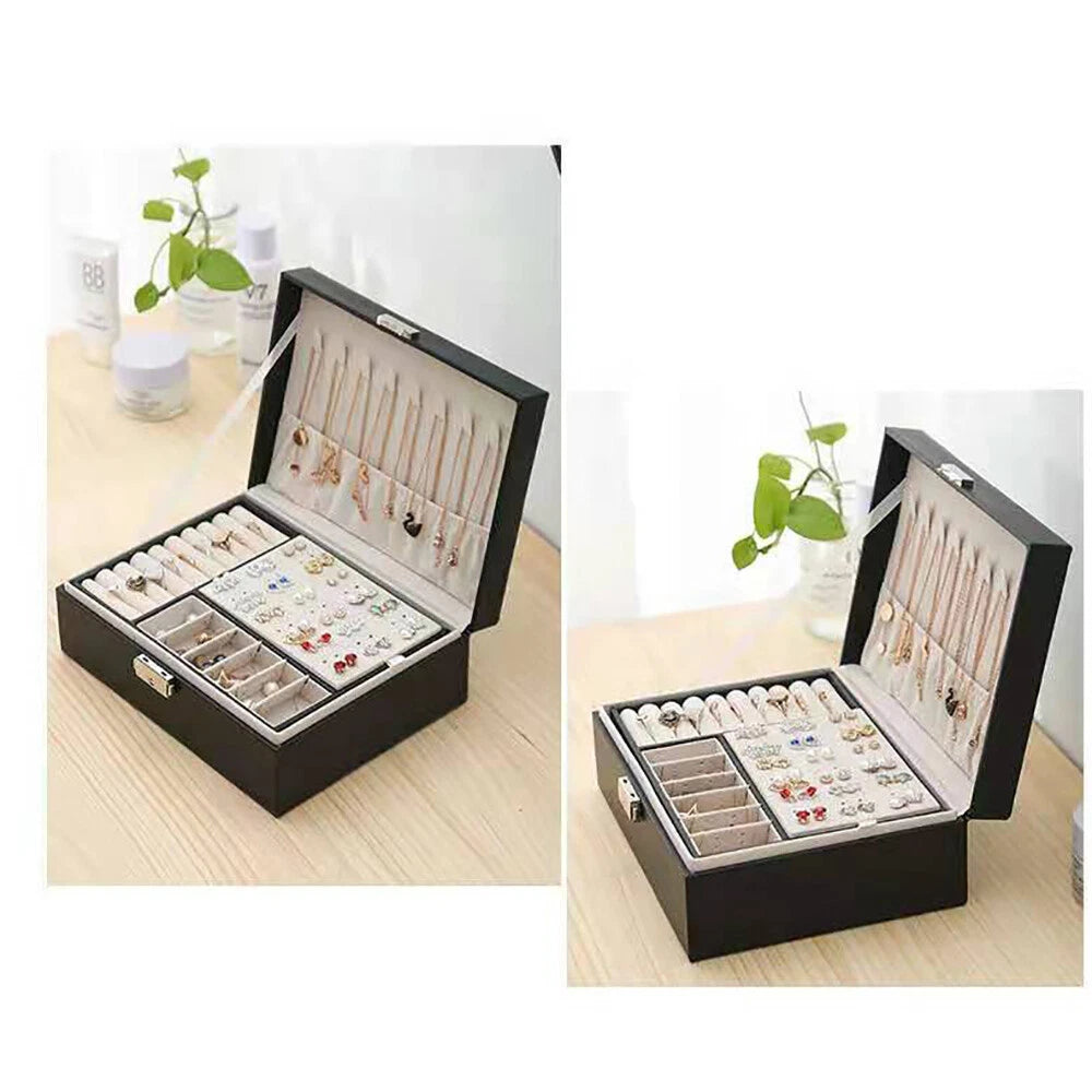 Double Layer Jewelry Box PU Leather Storage Large Space Holder Organizer Gift | eBay