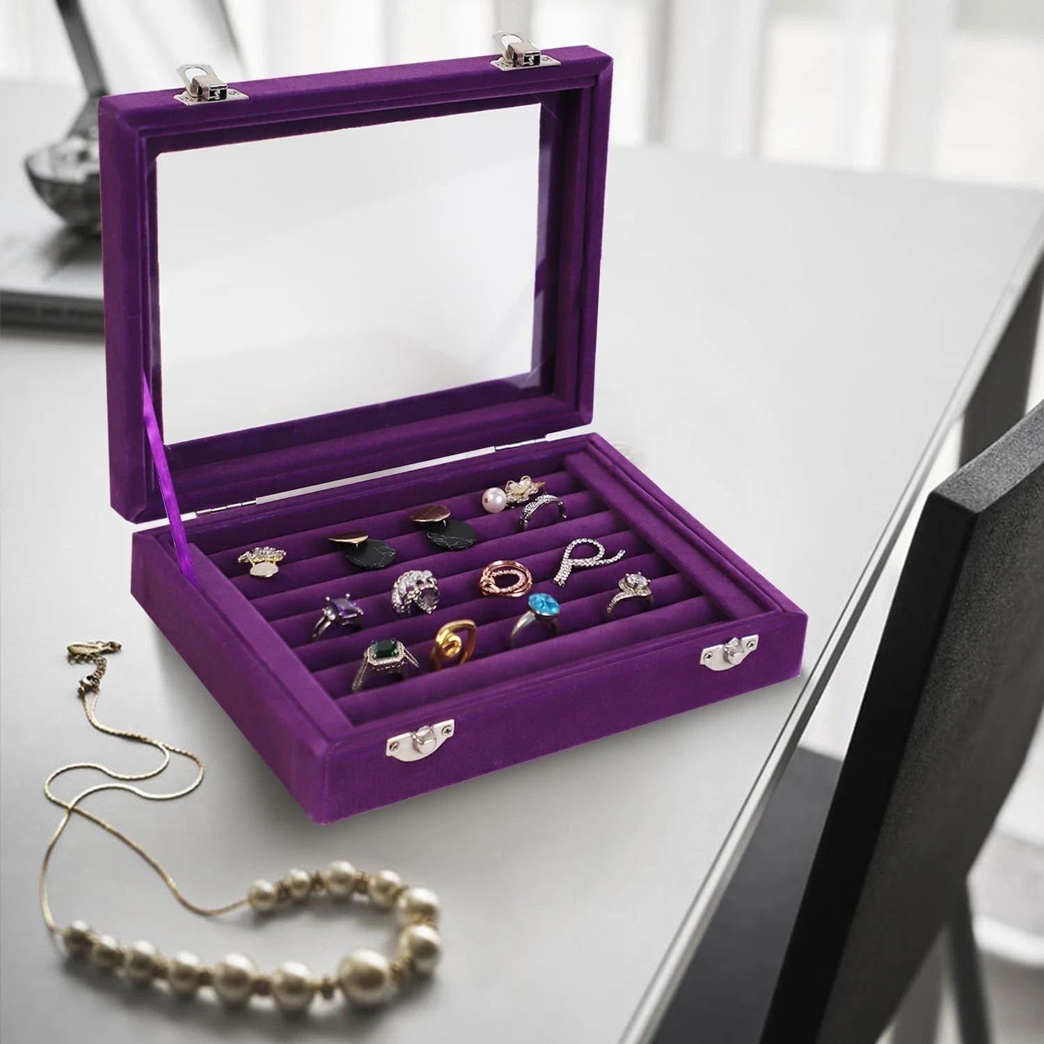 7 Slots Velvet Jewelry Box Rings Organizer Tray Display Storage Box for Girls | eBay