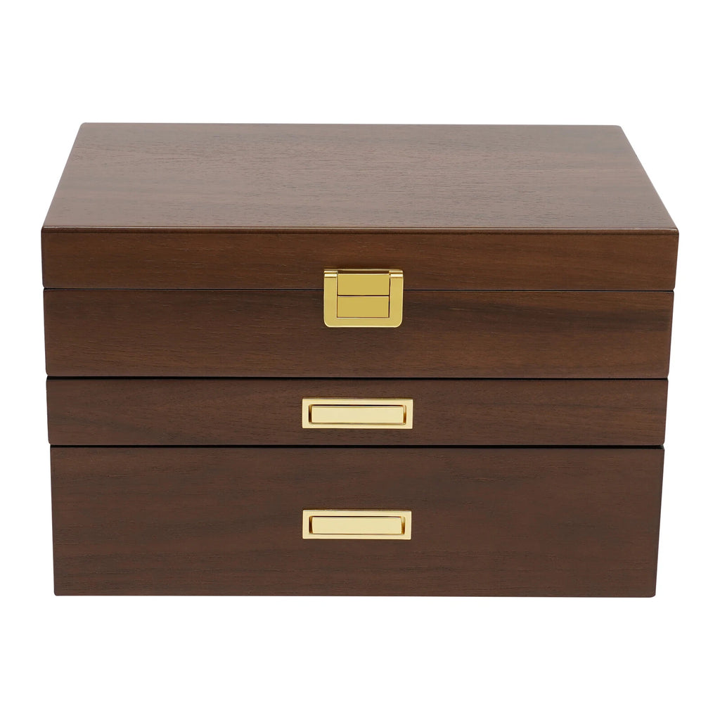 3 Layers Wooden Organizer Jewelry Storage Box w/ 2 Drawers Cabinet | eBay