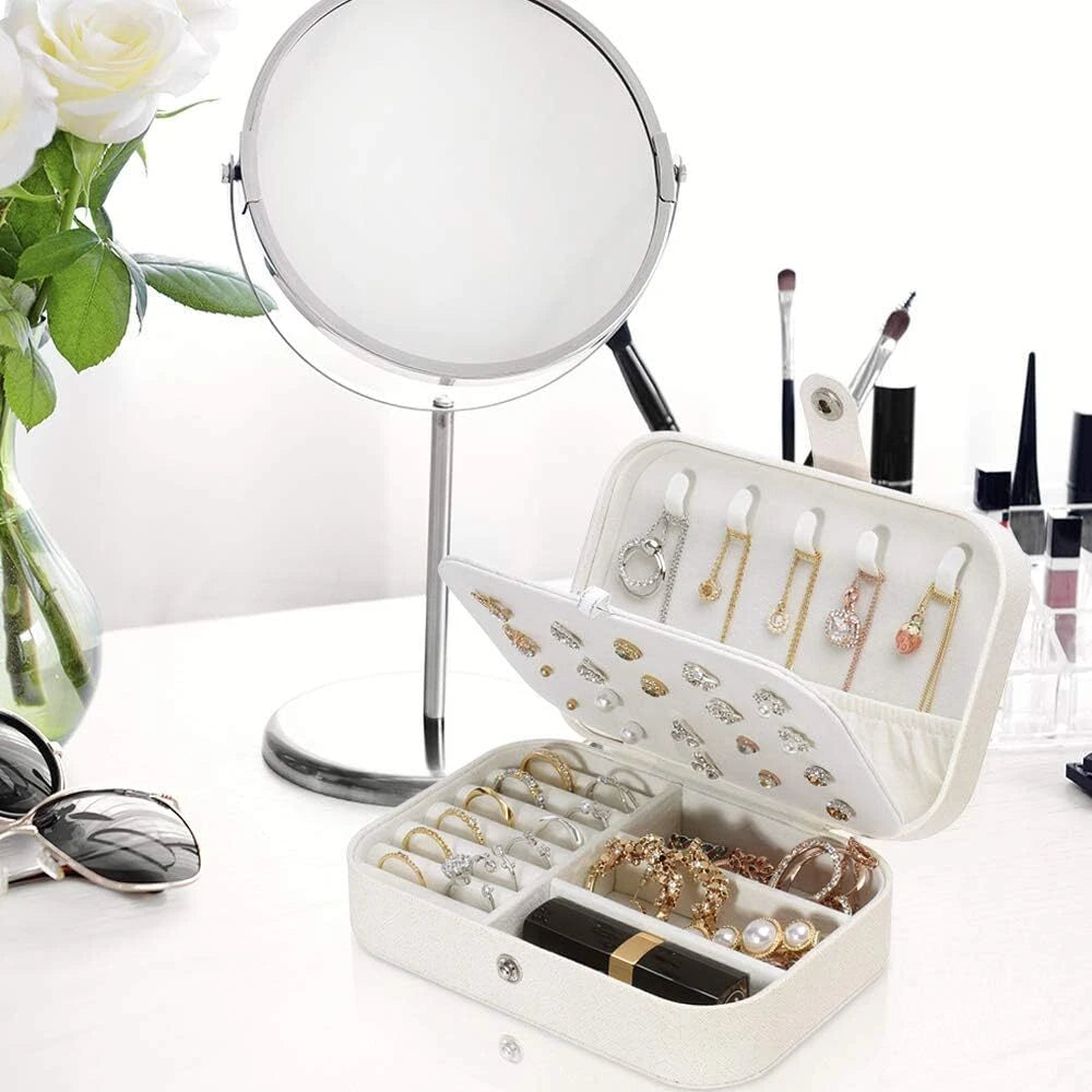 Double Layer Jewelry Box Organizer Case Rings Earrings Necklace Storage Portable | eBay