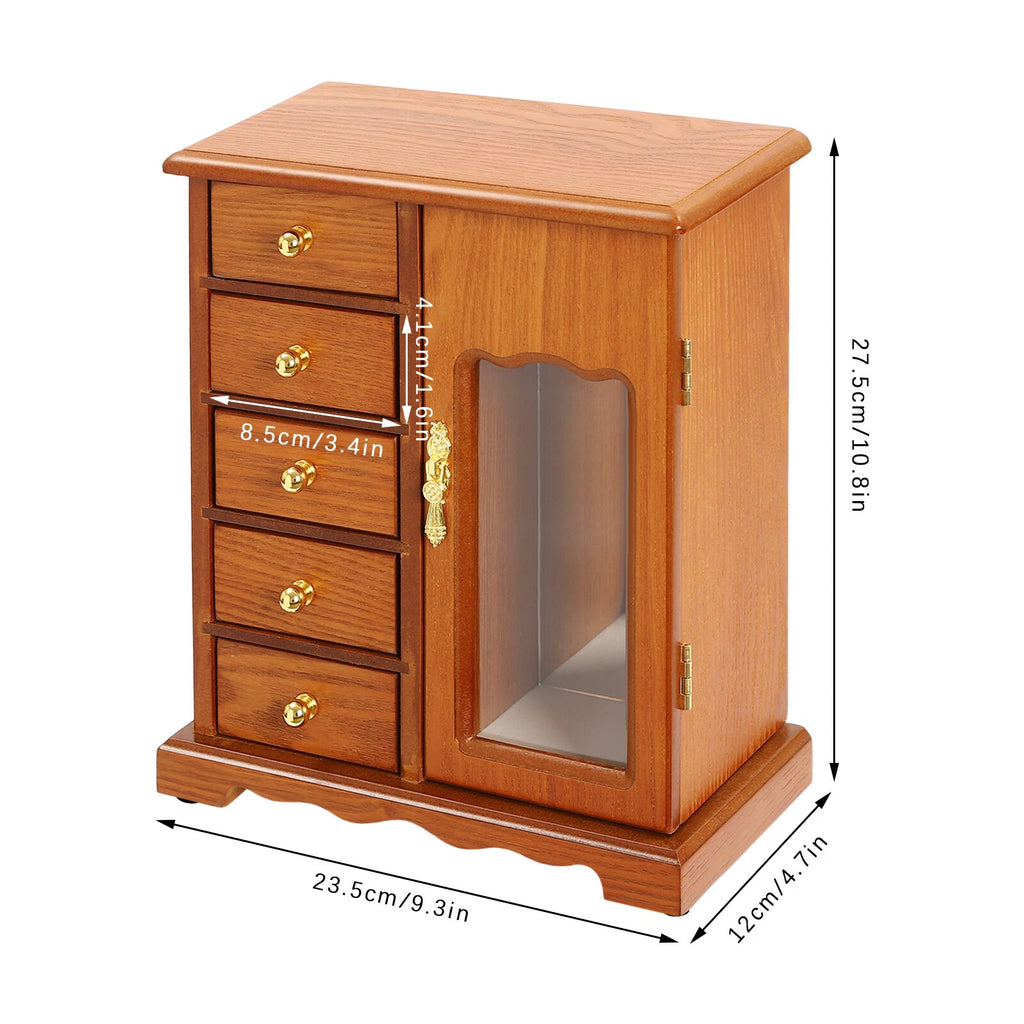Wooden Jewelry Box Jewelry Storage Cabinet Organizer Mirror With 5 Drawers | eBay