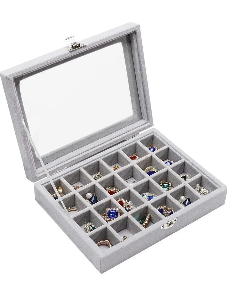 Clear Lid Velvet 24 Grid Jewelry Organizer Box Stackable Tray Earring Display | eBay
