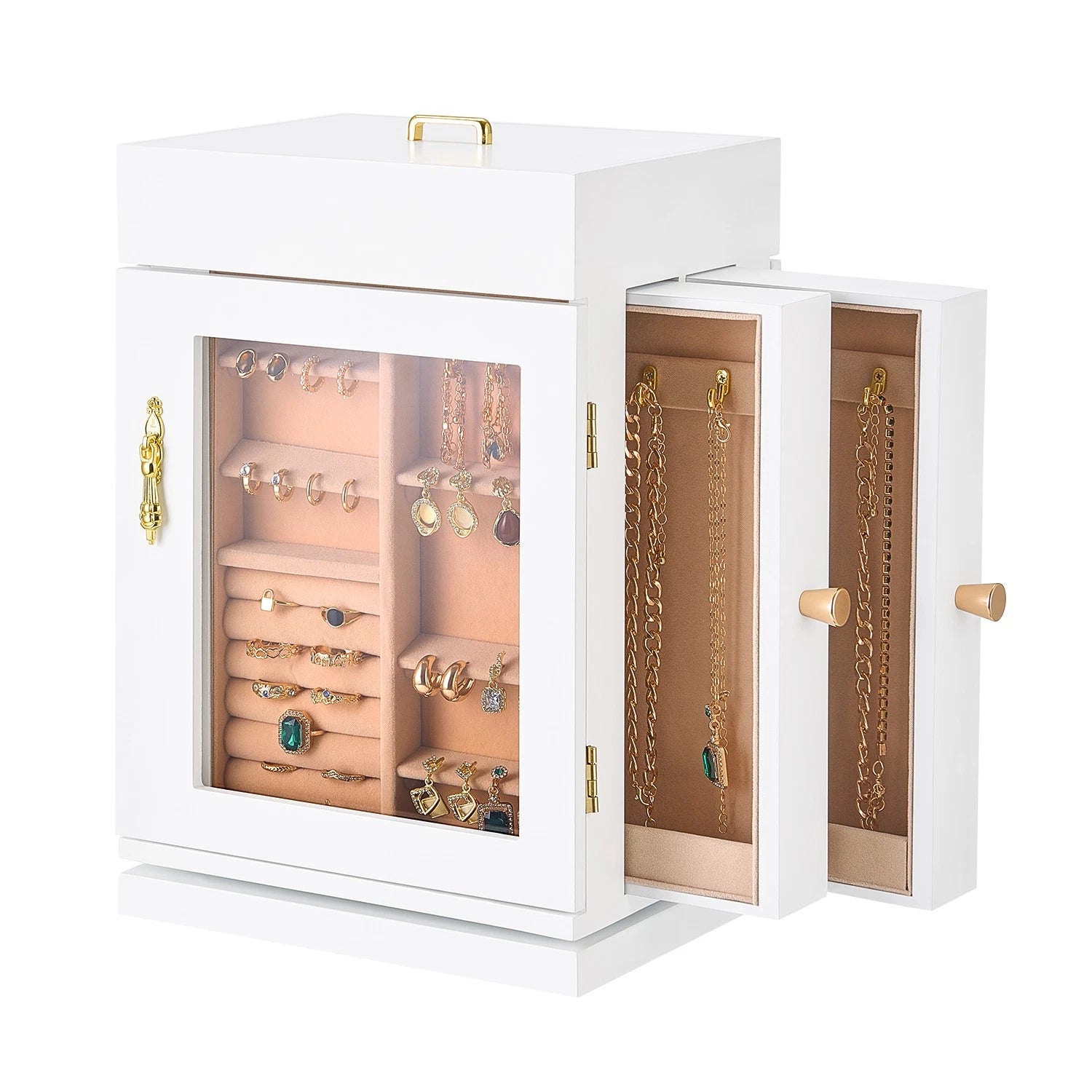 Jewelry Box 360° Rotating Jewelry Organizer with Built-in 4 Necklace Hooks White | eBay