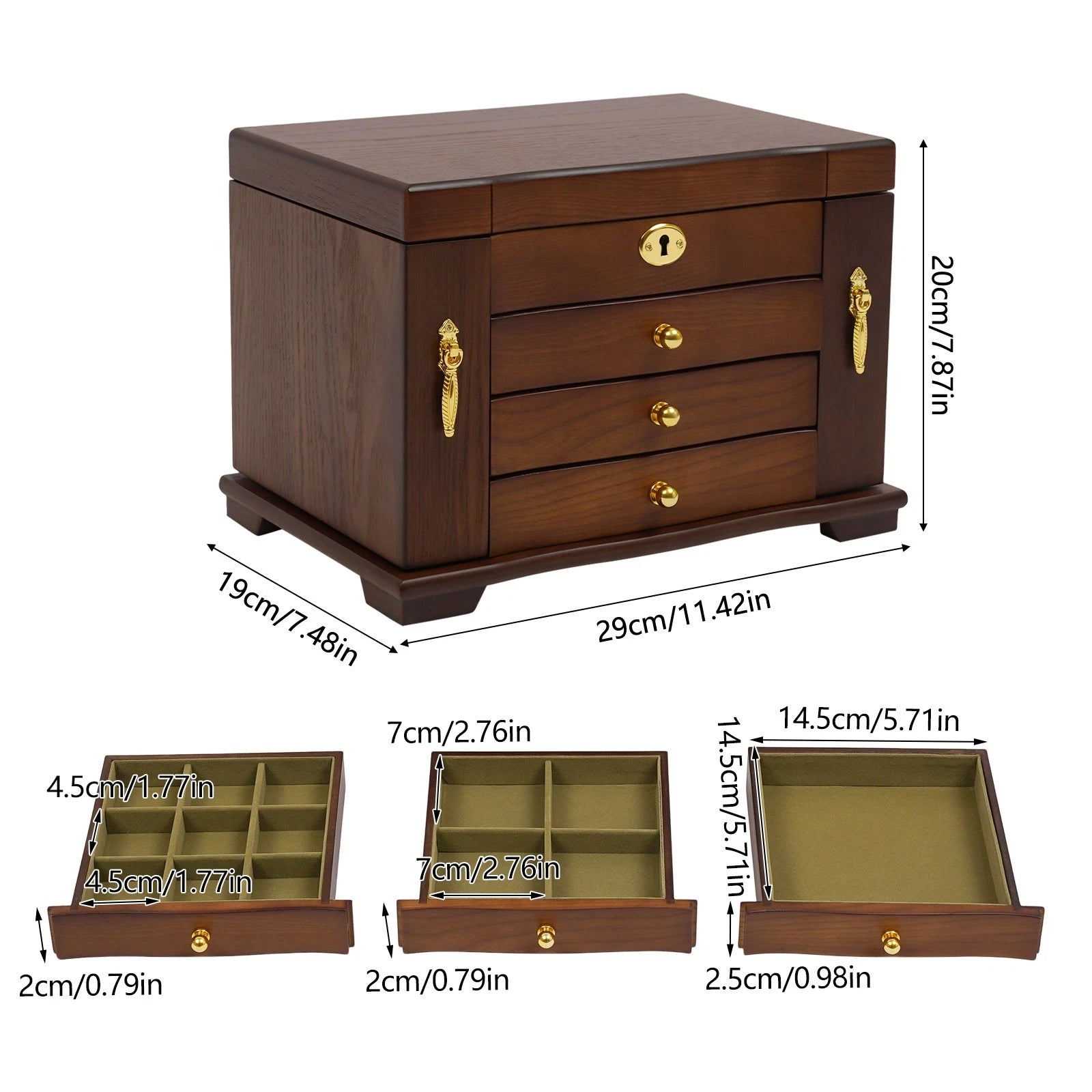 4-Tier Retro Solid Wood Jewelry Box Jewelry Case Lockable Ring Cabinet W/ Mirror | eBay