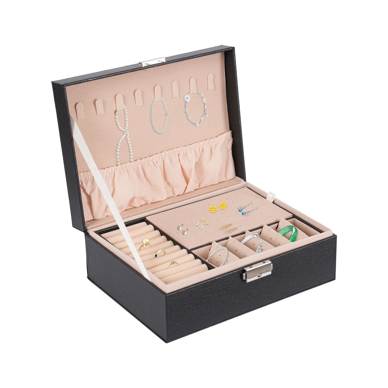 Small Jewelry Box Necklace Ring Storage Organizer Case Double Layer Travel Box | eBay