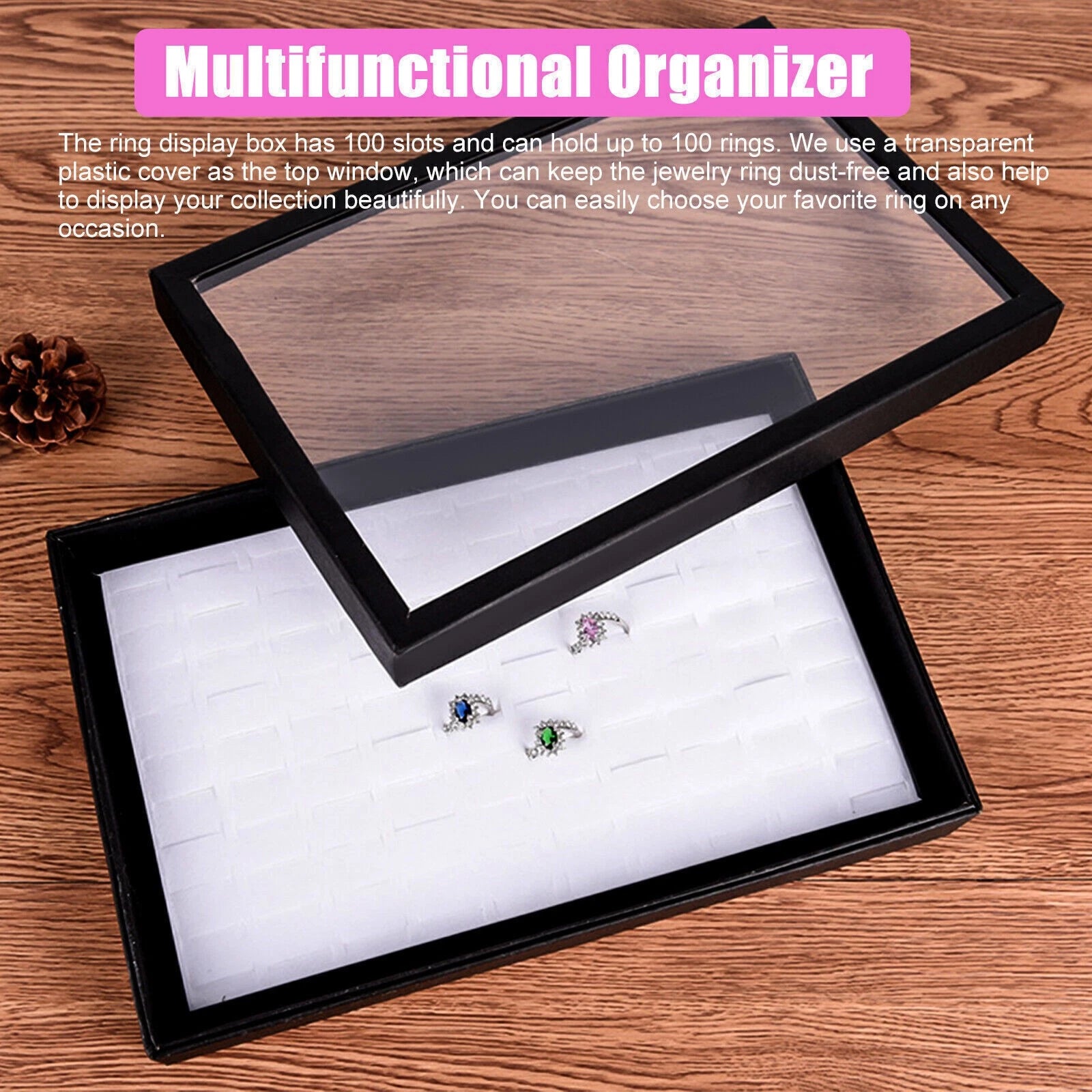 100 Slots Jewelry Rings Display Organizer Case Tray Holder Earrings Storage Box | eBay
