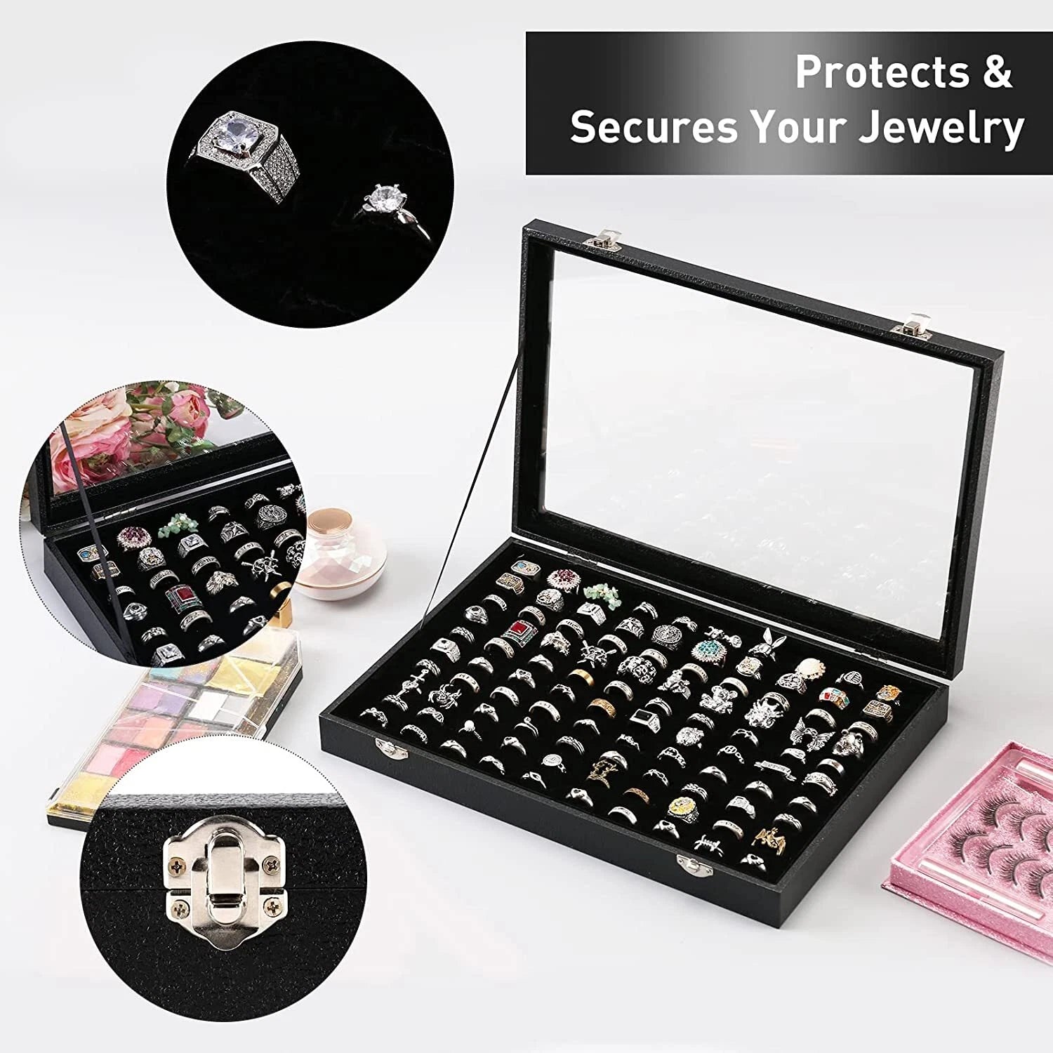 2X 100 Slots Ring Case Organizer Display Box,Rings Holder Storage Boxes | eBay