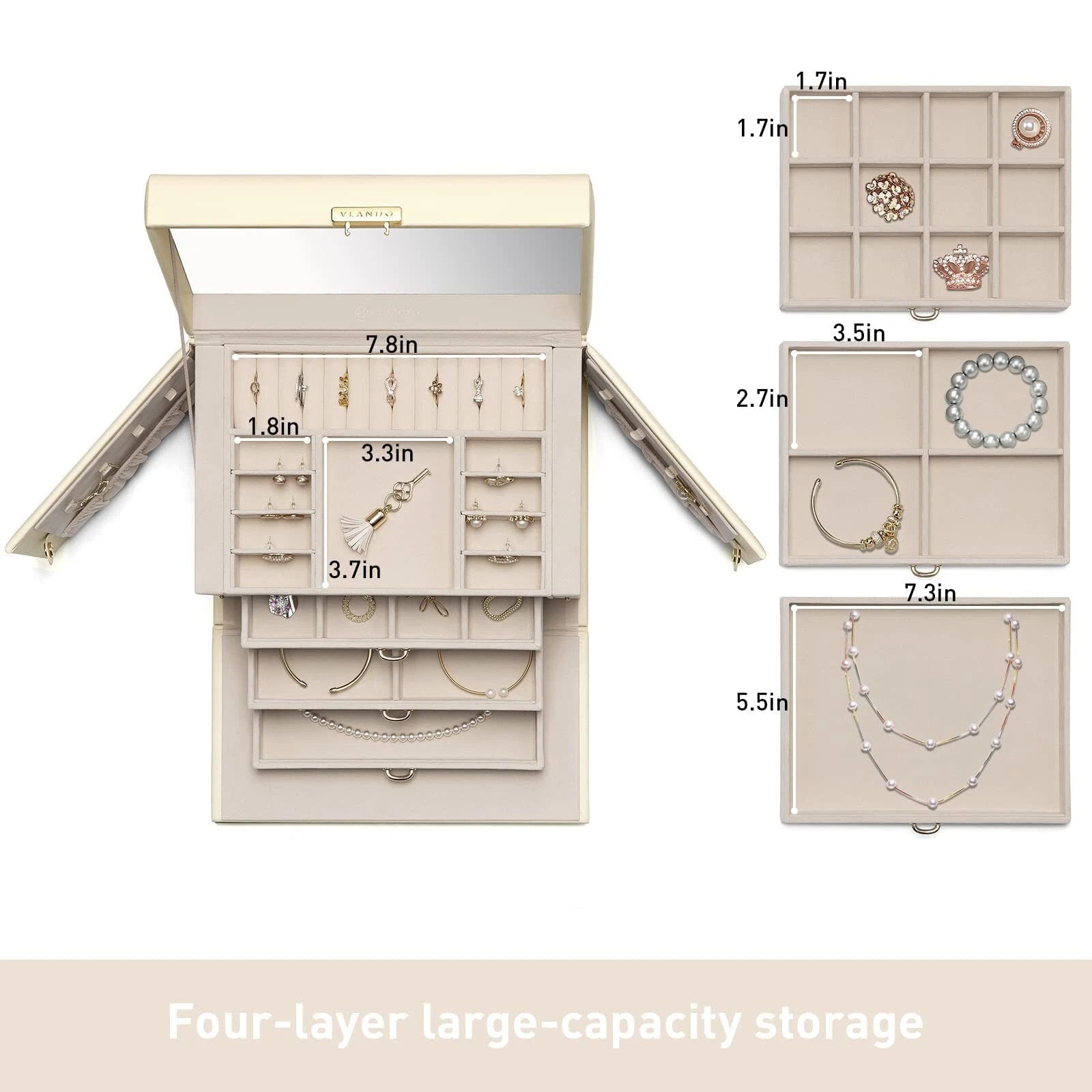 Velvet Jewelry Organizer Box for Women, Large Leather Jewelry Storage Box with L | eBay