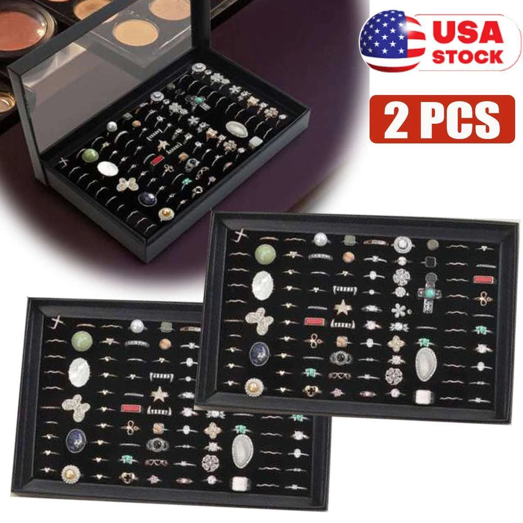 2x 100Slots Jewelry Ring Display Organizer Case Tray Earrings Holder Storage Box | eBay