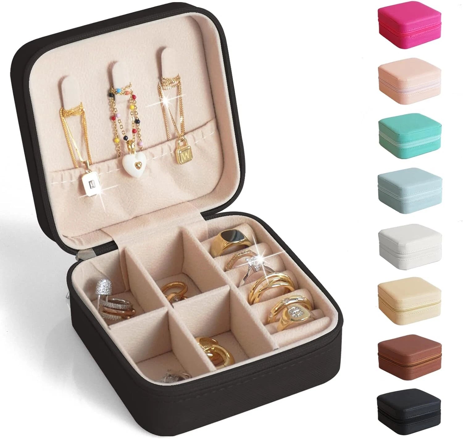 Portable Jewelry Box Travel Organizer Case Ring Earring Necklace Storage Case | eBay