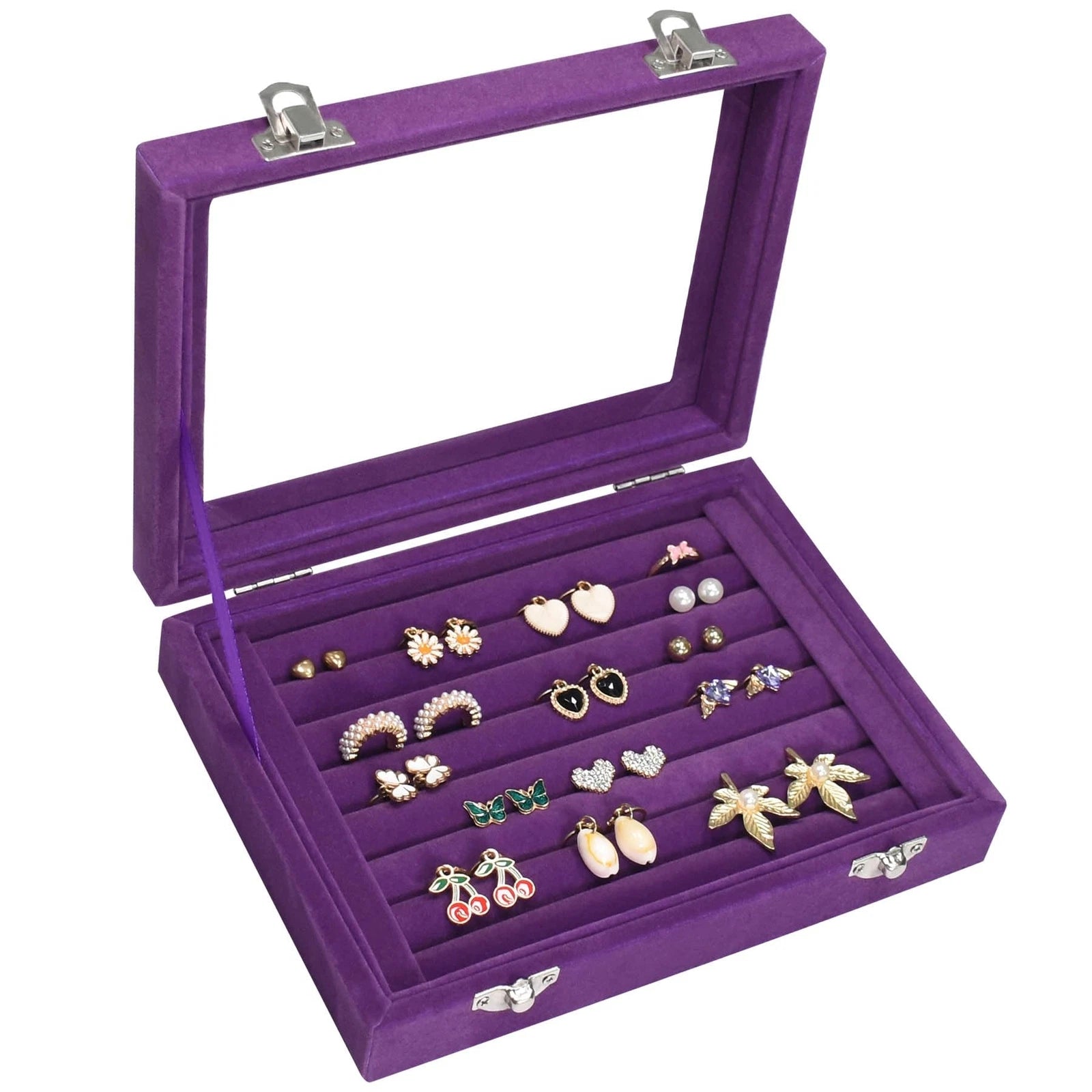 Rings Organizer Tray 7 Slots Velvet Jewelry Earring Storage Box with Transpar... | eBay