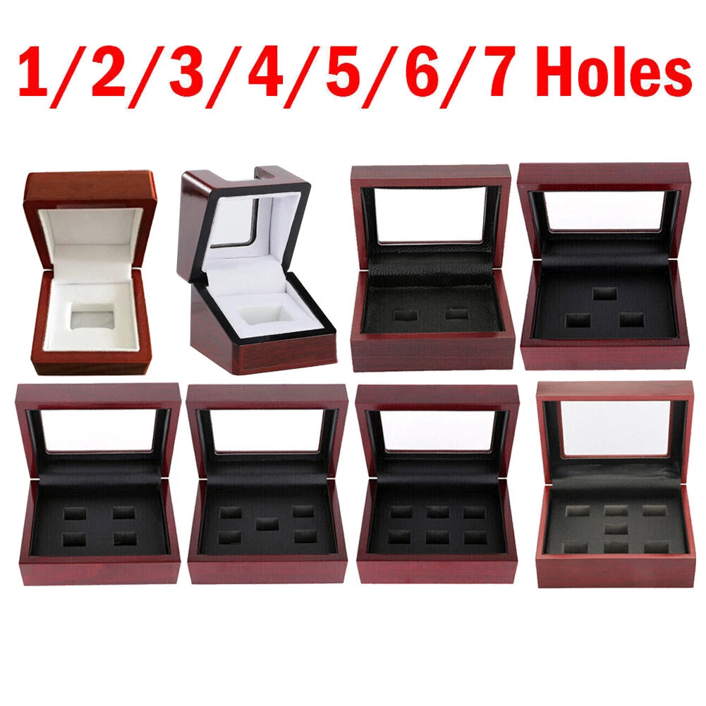 1-7 Hole Championship Ring Display Case Box Wooden Collection Storage box US## | eBay