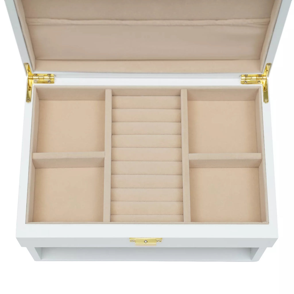 28CM Large Wooden Jewelry Storage Box White 3 Layers Organizer 2 Drawers Cabinet | eBay