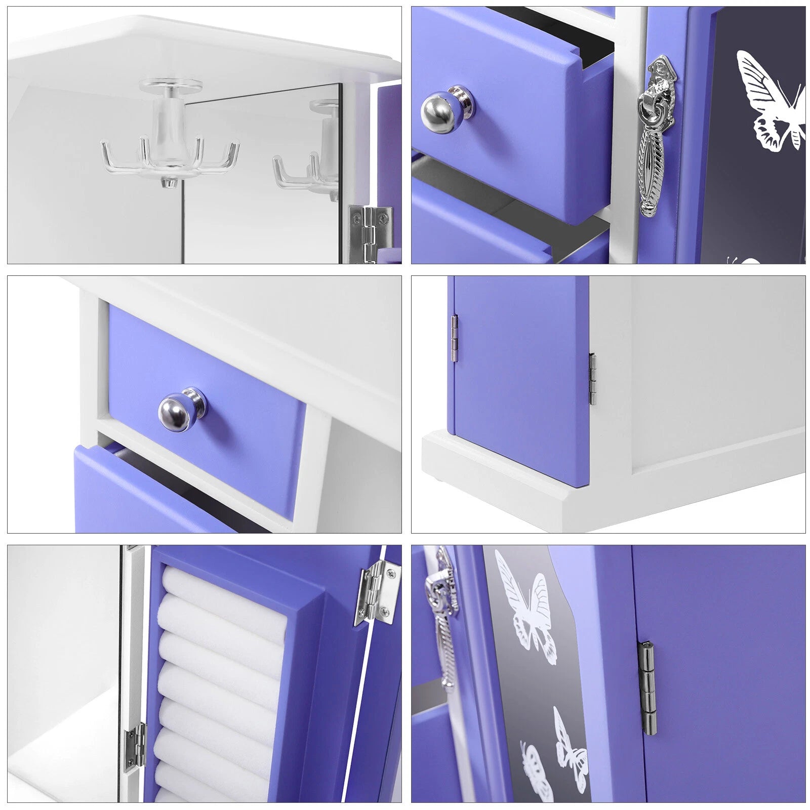 Jewelry Box Bracelets Rings Storage Organizer 4 Drawers Purple w/Built-in Mirror | eBay