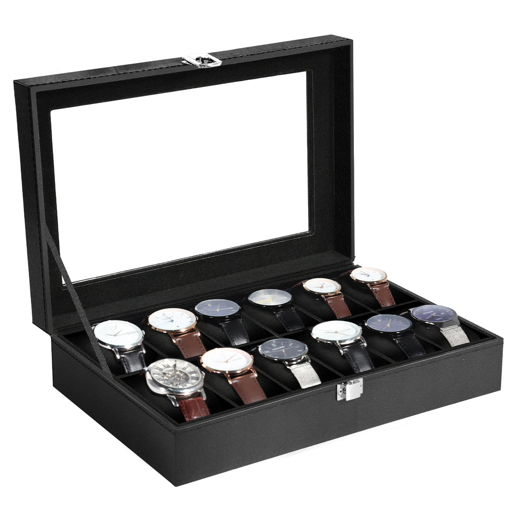 Watch Box Case Organizer Watches Holder Jewelry Storage Top Glass Display Gift | eBay