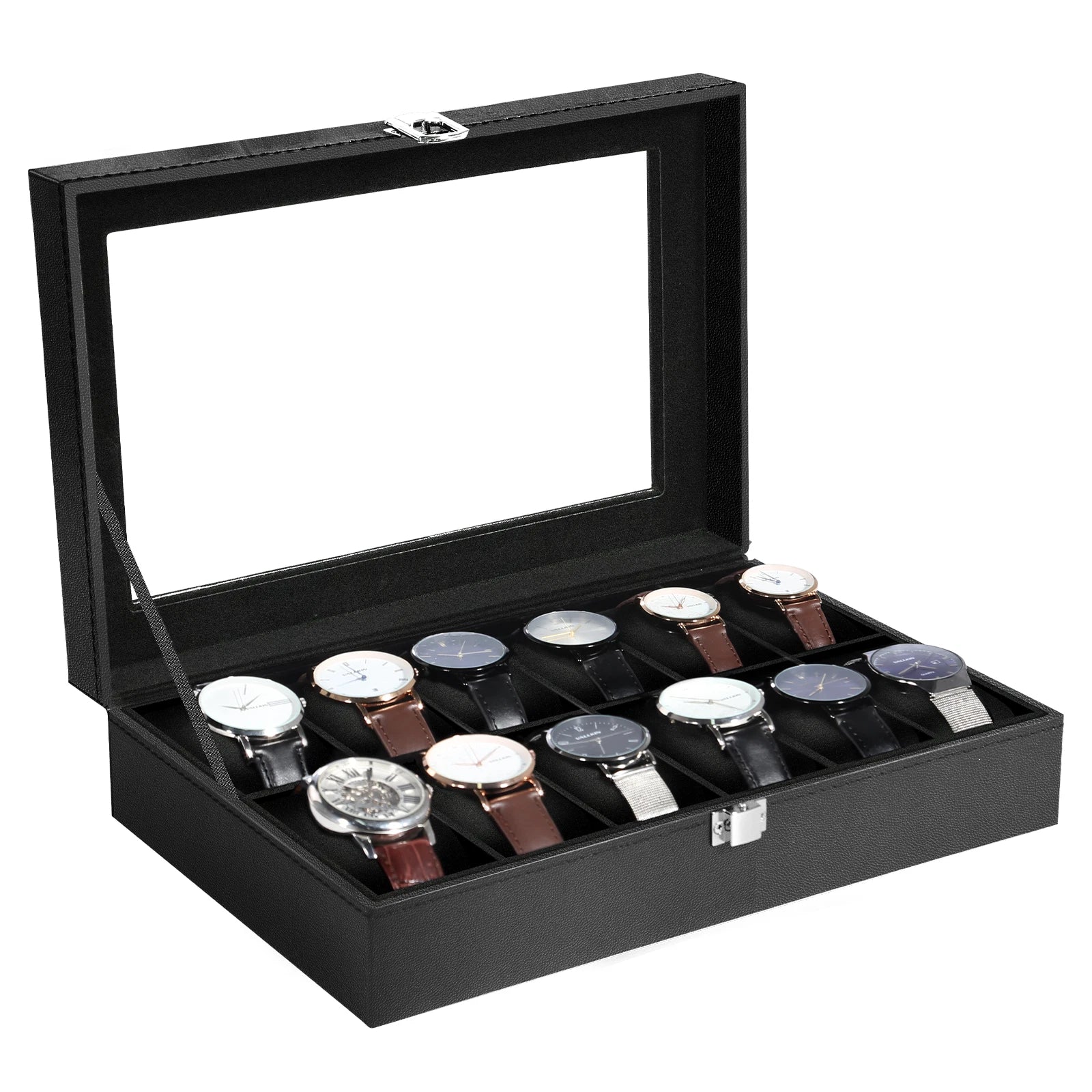 Watch Box Case Organizer Watches Holder Jewelry Storage Top Glass Display Gift | eBay