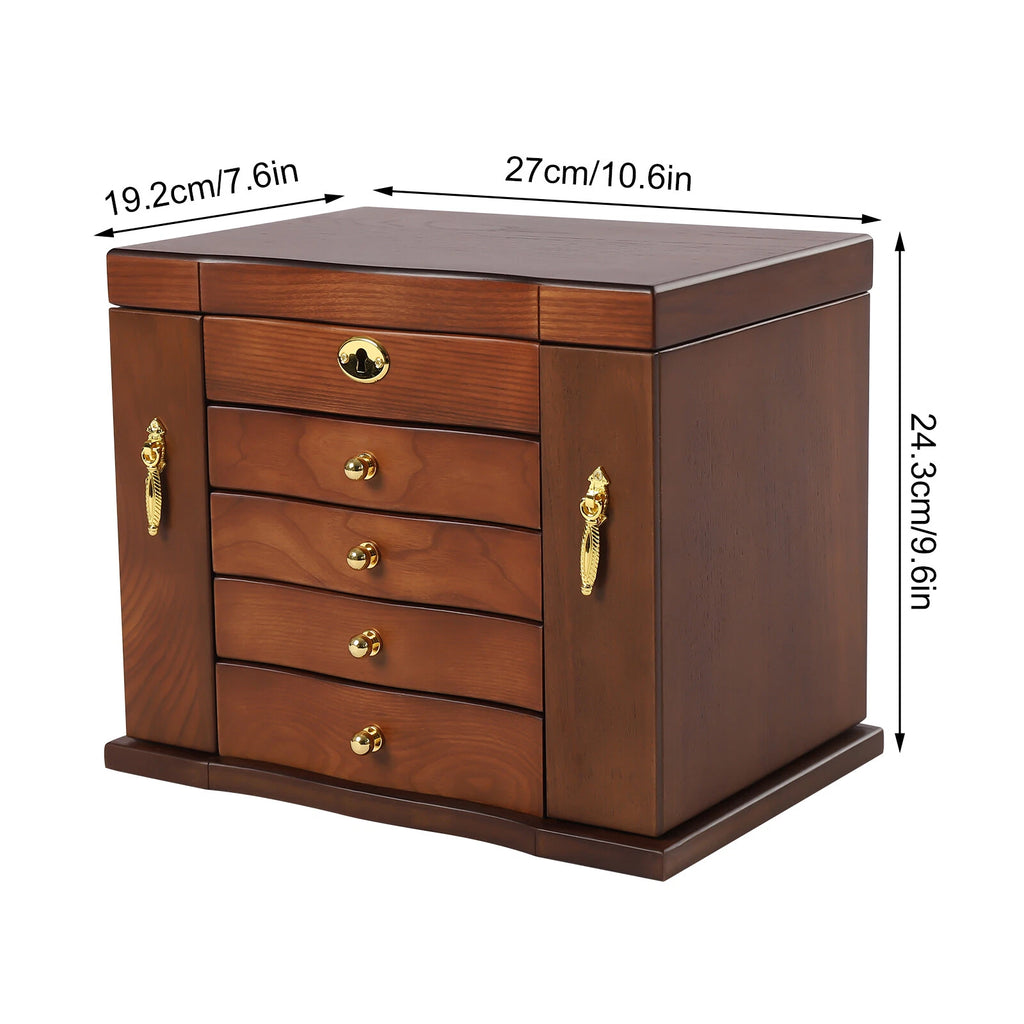 Wooden 5-Layer Large 4 Drawers Jewelry Box For Wowen with Mirror Organizer Box | eBay