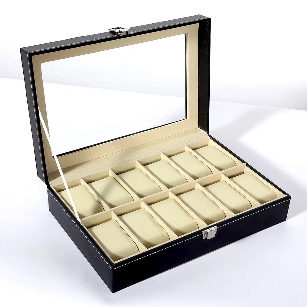 Watch Box Case Organizer Watches Holder Jewelry Storage Top Glass Display Gift | eBay