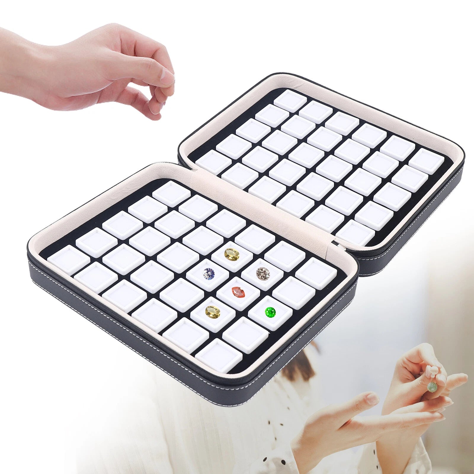 60 Grids Luxury Diamond Gemstone Organizer Display Box Jewelry Storage Case usa! | eBay