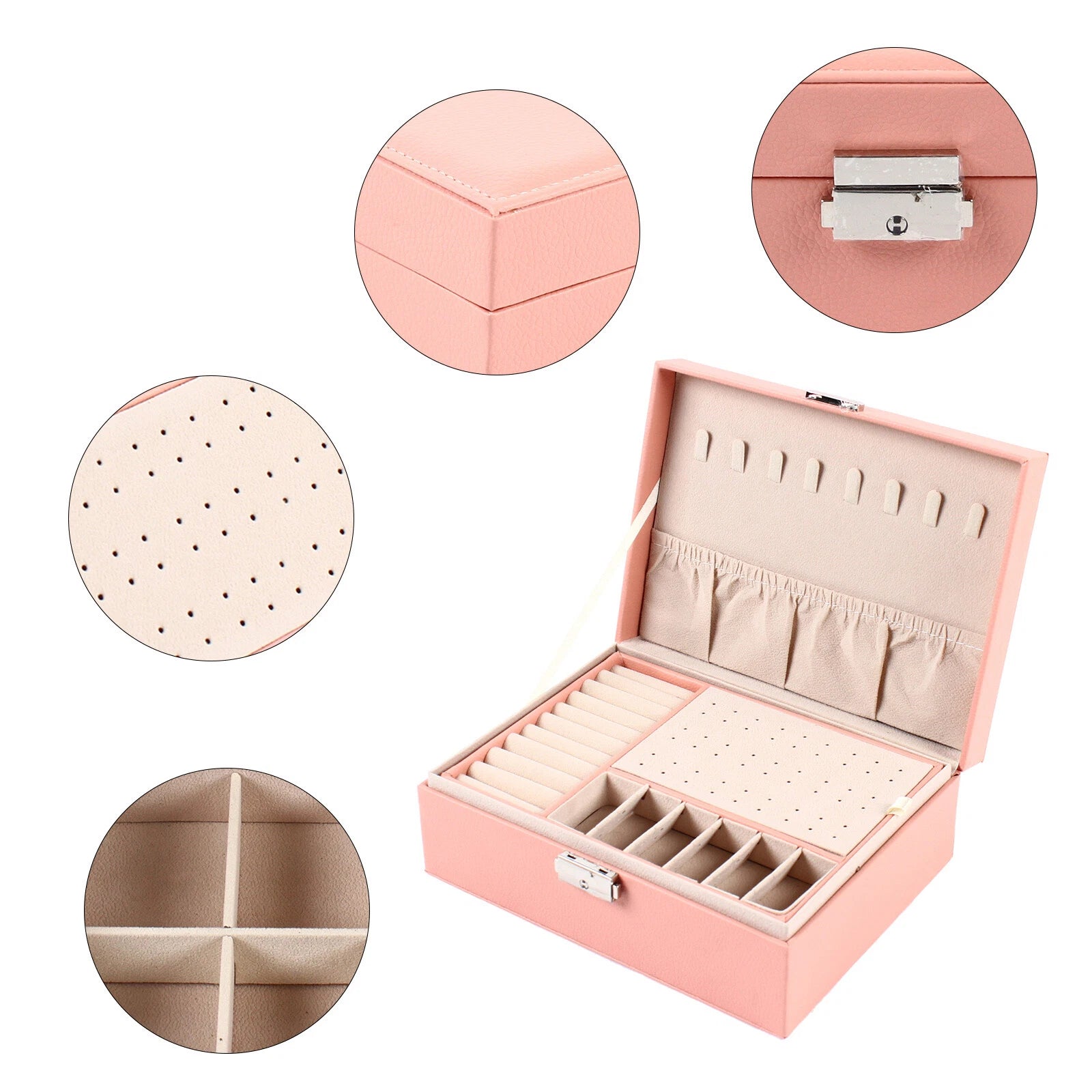 JEWELRY BOX 2-LAYER ORGANIZER CASE LARGE STORAGE NECKLACE RING LEATHER BRAND NEW | eBay