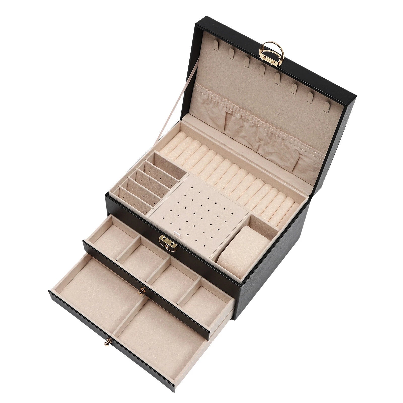 3-Layer Jewelry Box Organizer with Lockable Storage and Velveteen Lining | eBay