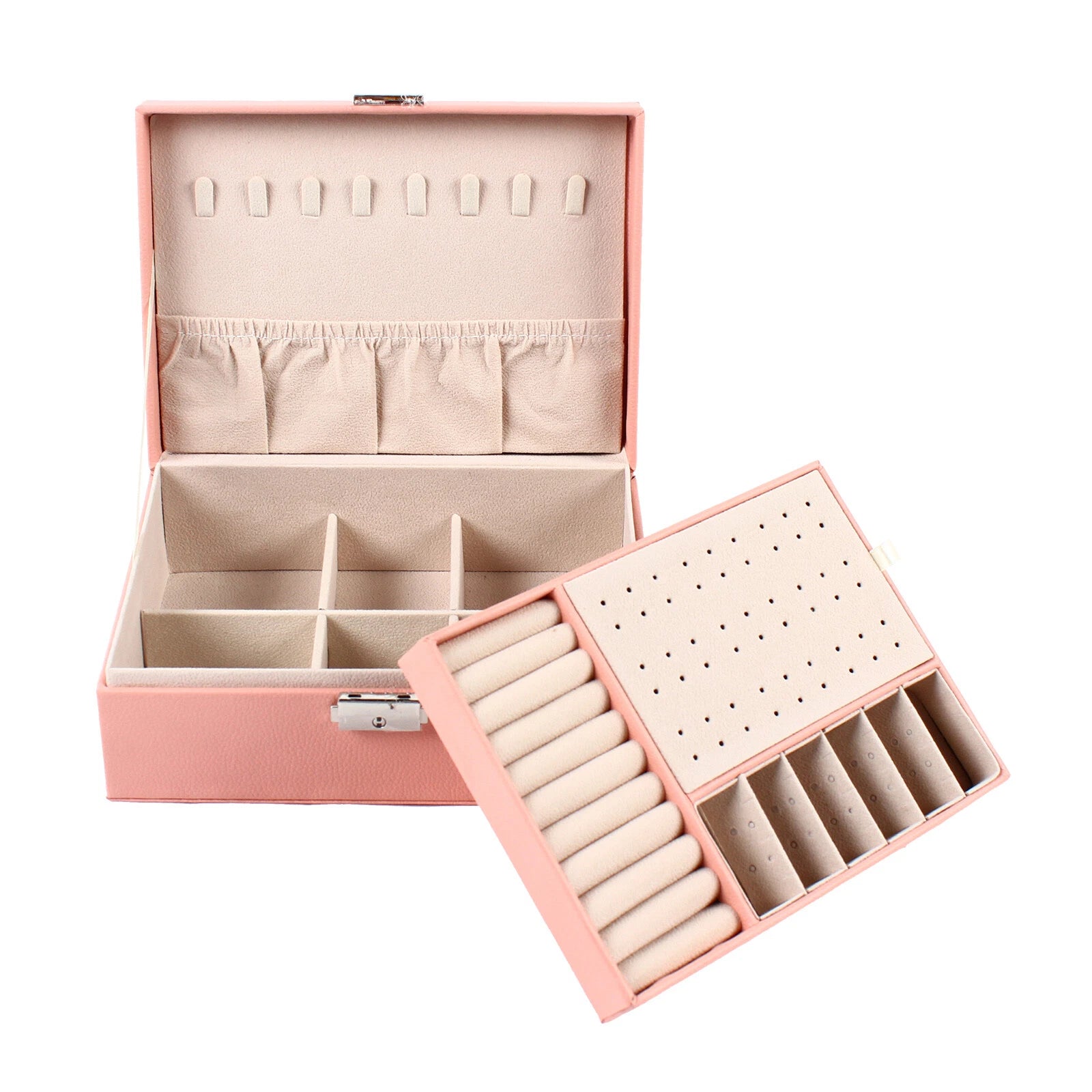 2 Layers Jewelry Box Organizer Large Capacity Ring Earring Necklace Storage New | eBay
