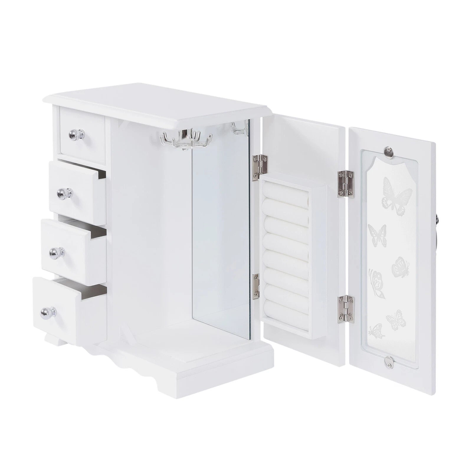 Wooden 4 Drawers Jewelry Box W/ Mirror Storage Organizer Drawers White For Women | eBay