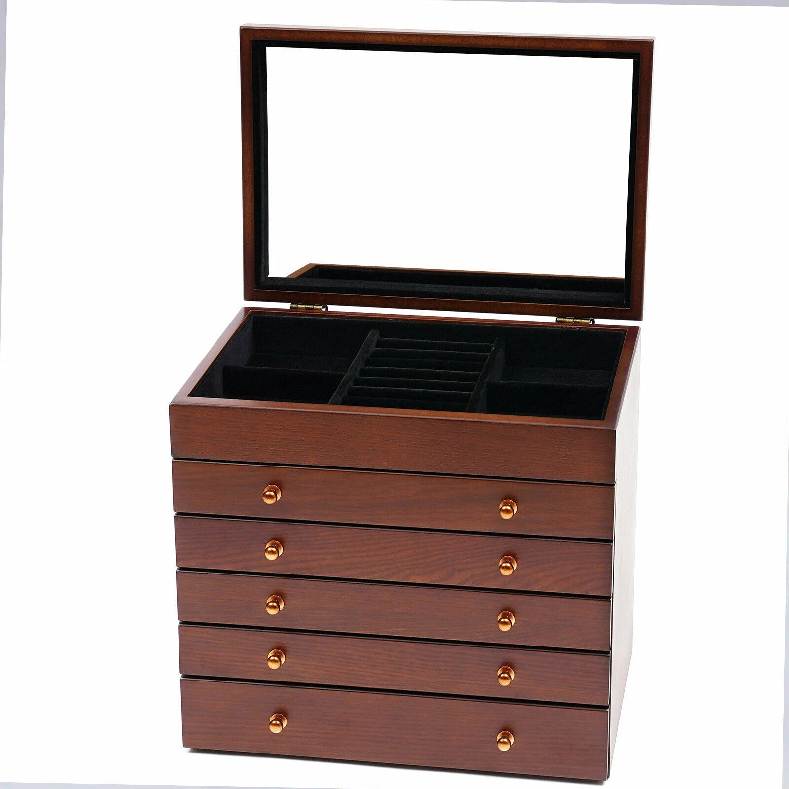 6 Layers Large Wooden Jewelry Storage Box Vintage Wooden Jewelry Organizer | eBay